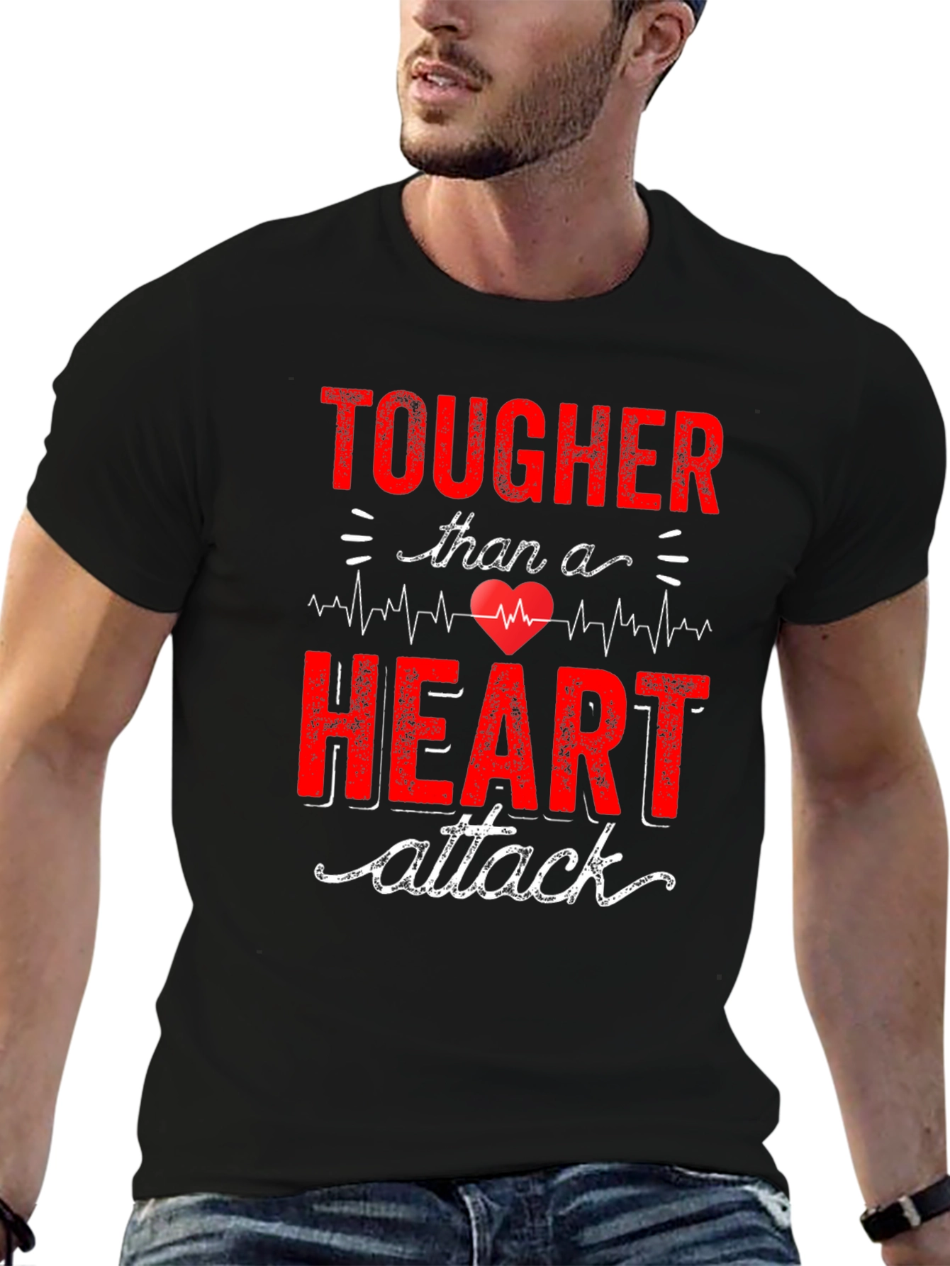 Black Tougher Than a Heart Attack Graphic Tee view 6