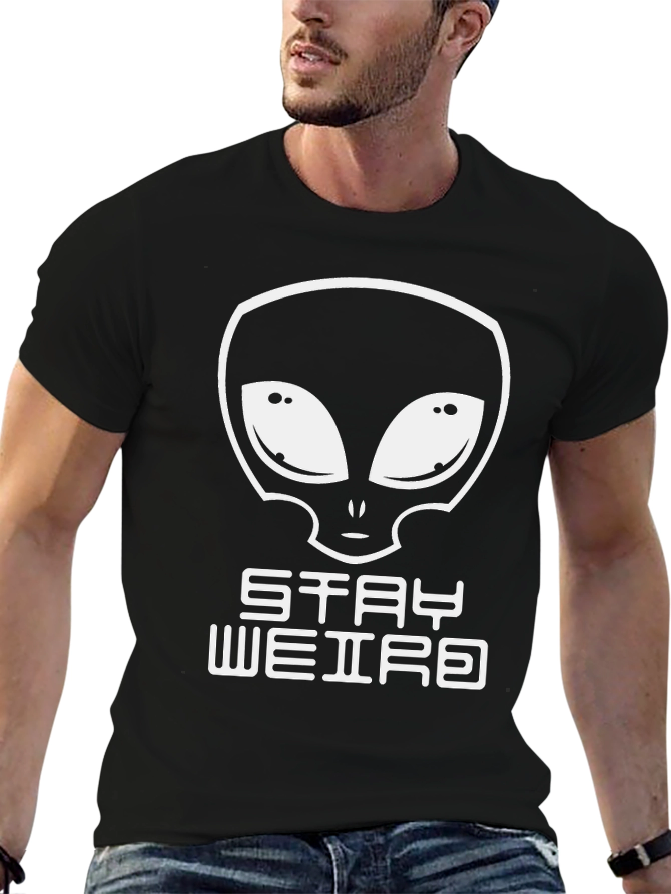 Black Stay Weird Alien Graphic Tee - Black view 6
