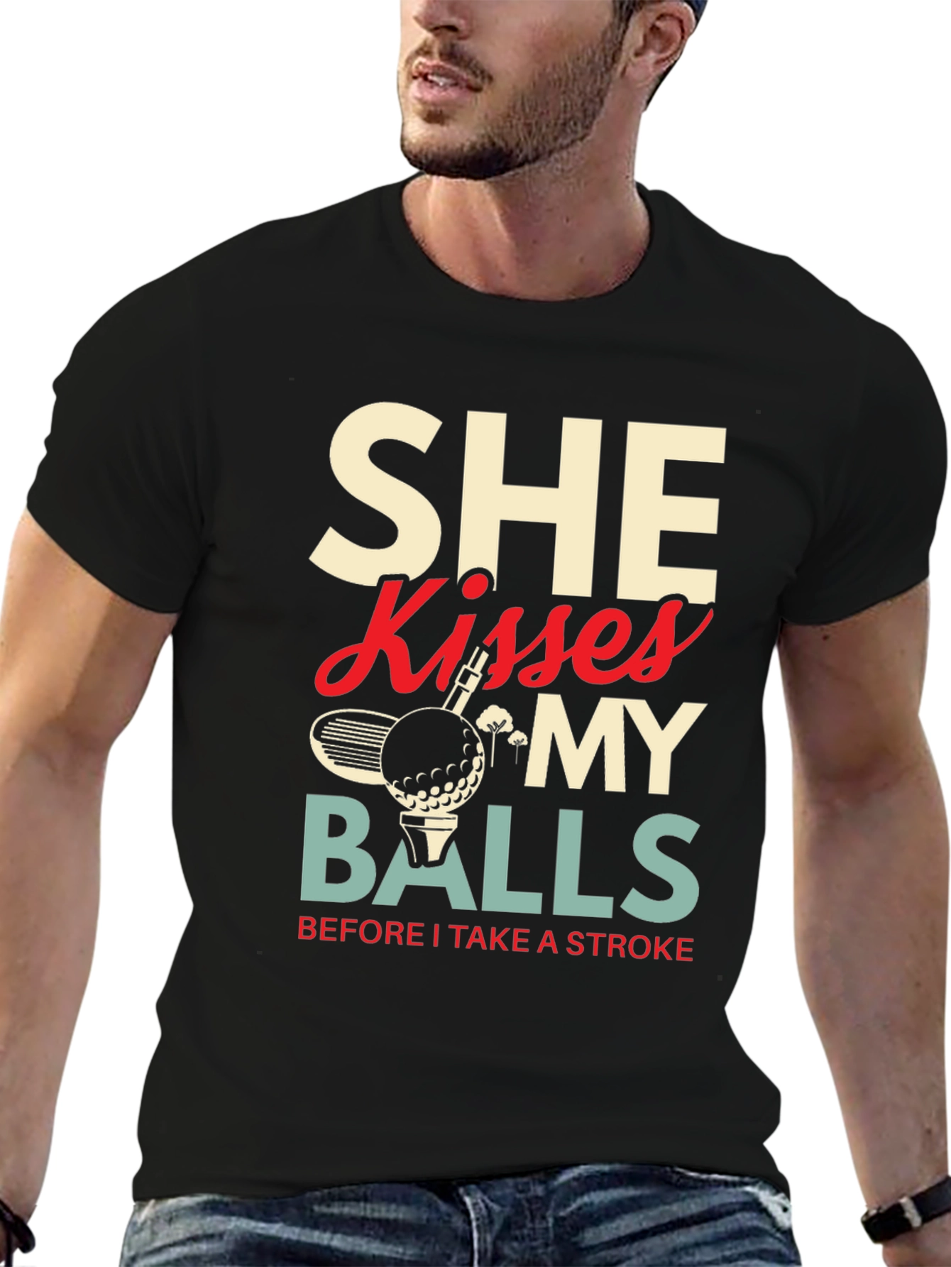 Black Golf Lover T-Shirt - She Kisses My Balls Graphic Tee view 6
