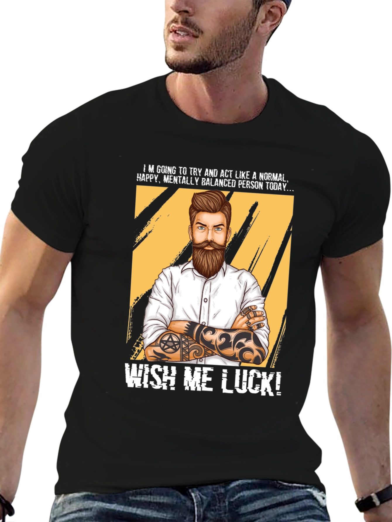 Black Wish Me Luck Graphic T-Shirt - Funny Novelty Tee view 6