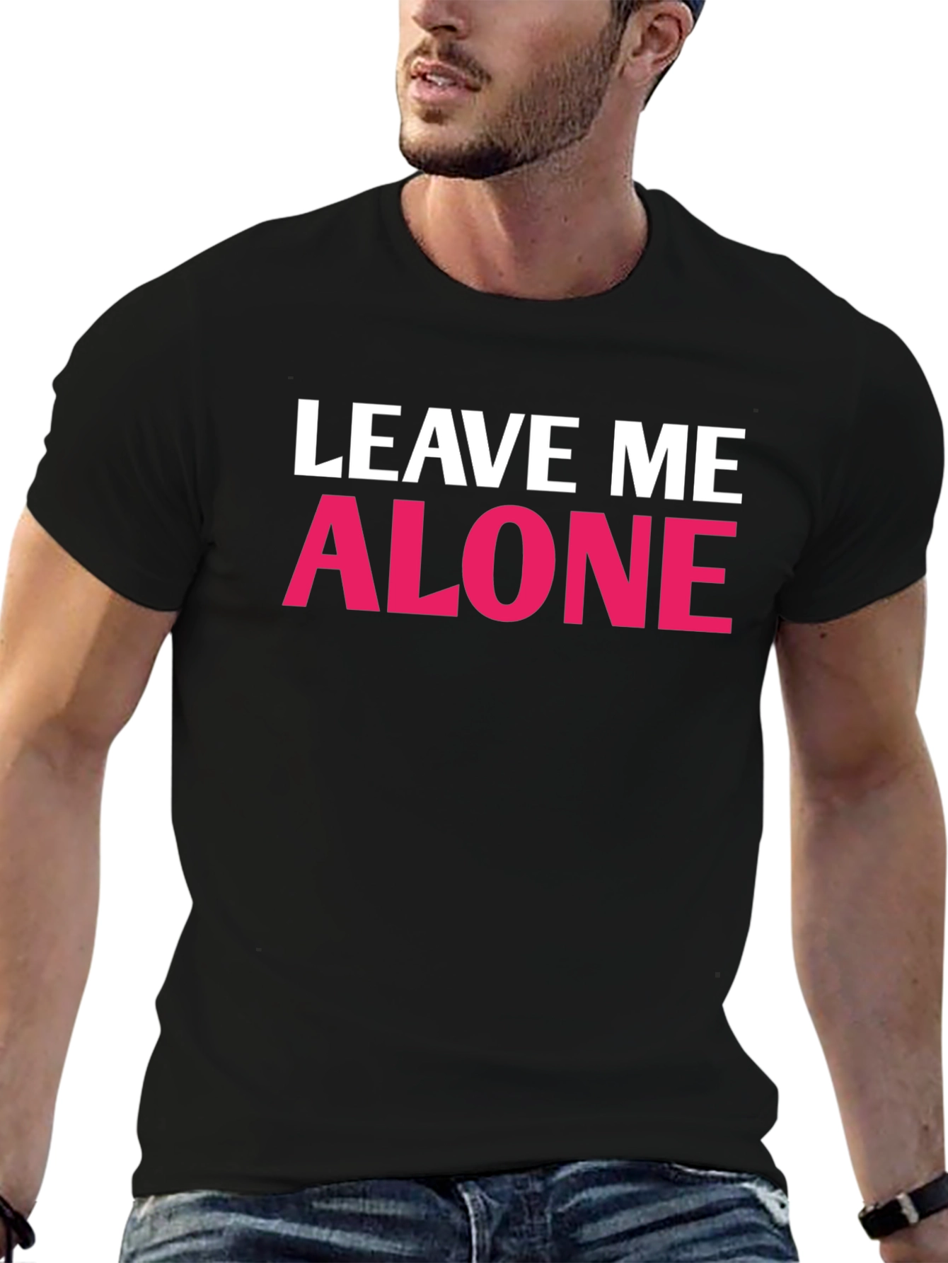 Black Leave Me Alone Graphic T-Shirt - Funny Slogan Tee view 6