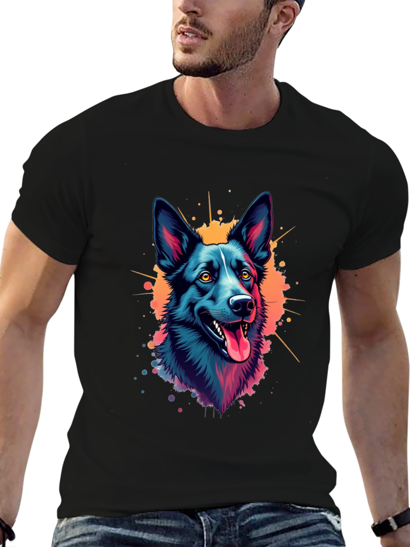 Black Vibrant Dog Graphic T-Shirt - Black view 6
