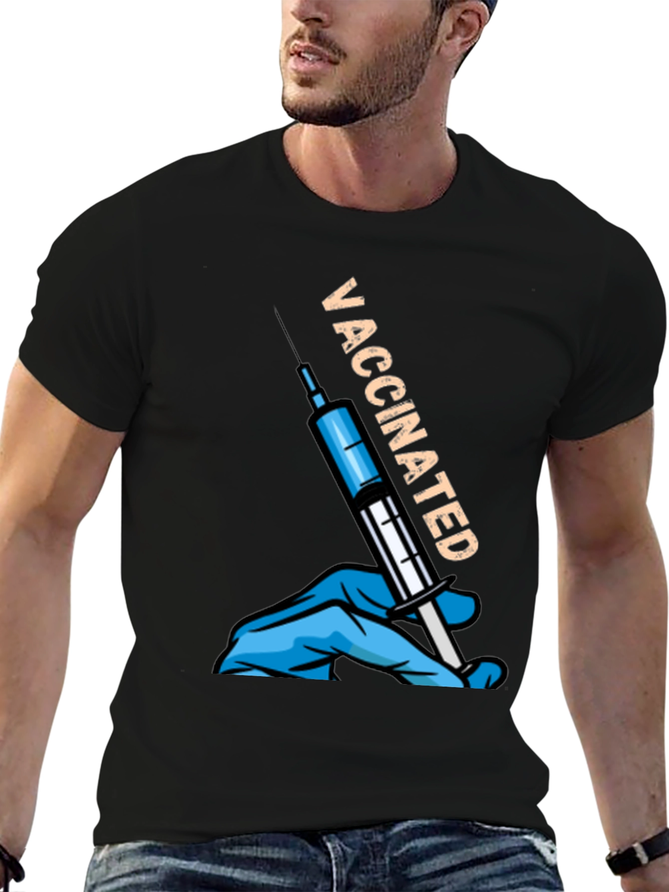 Black Vaccinated T-Shirt - Pro Vaccine Statement Tee view 6