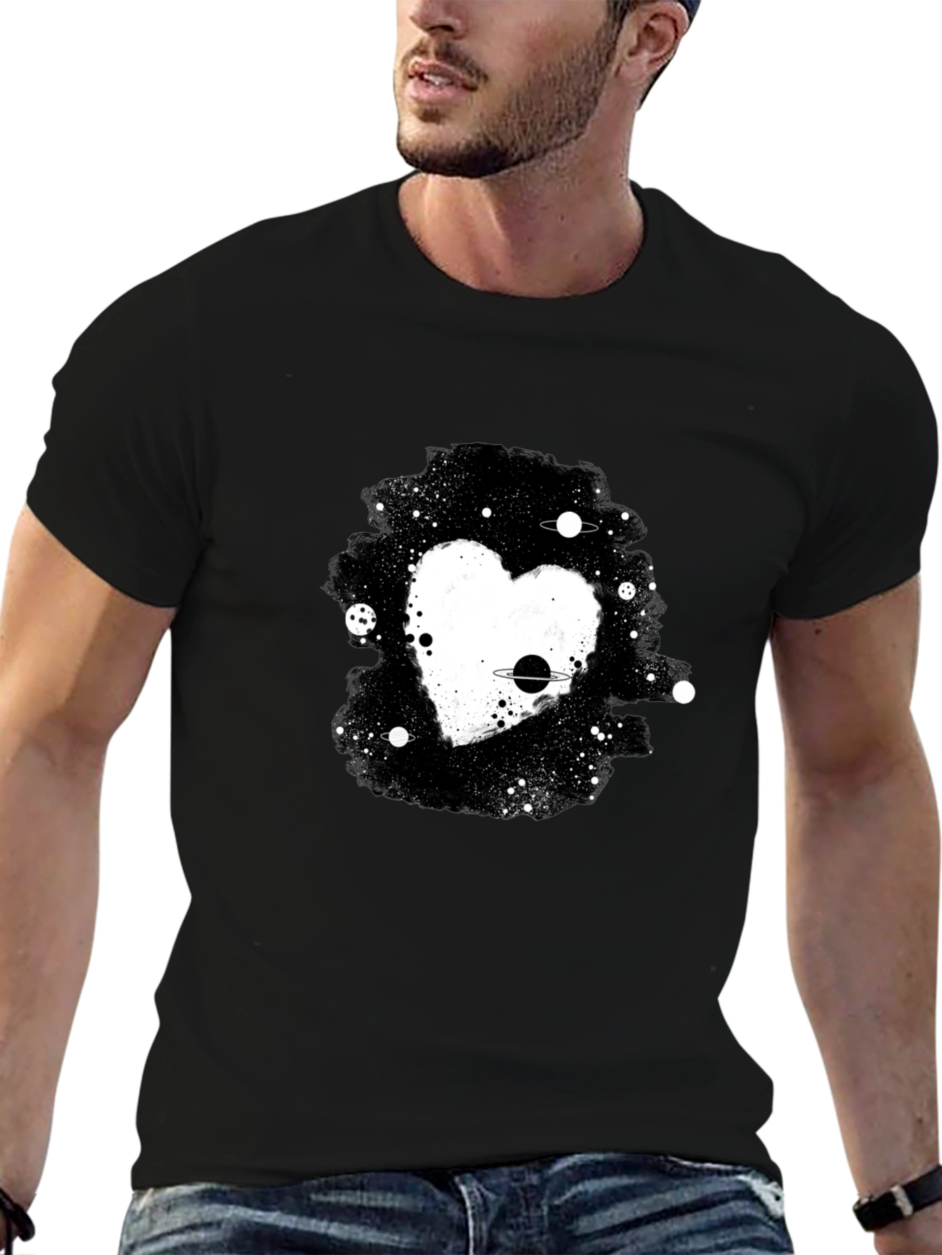 Black Cosmic Heart Black T-Shirt view 6