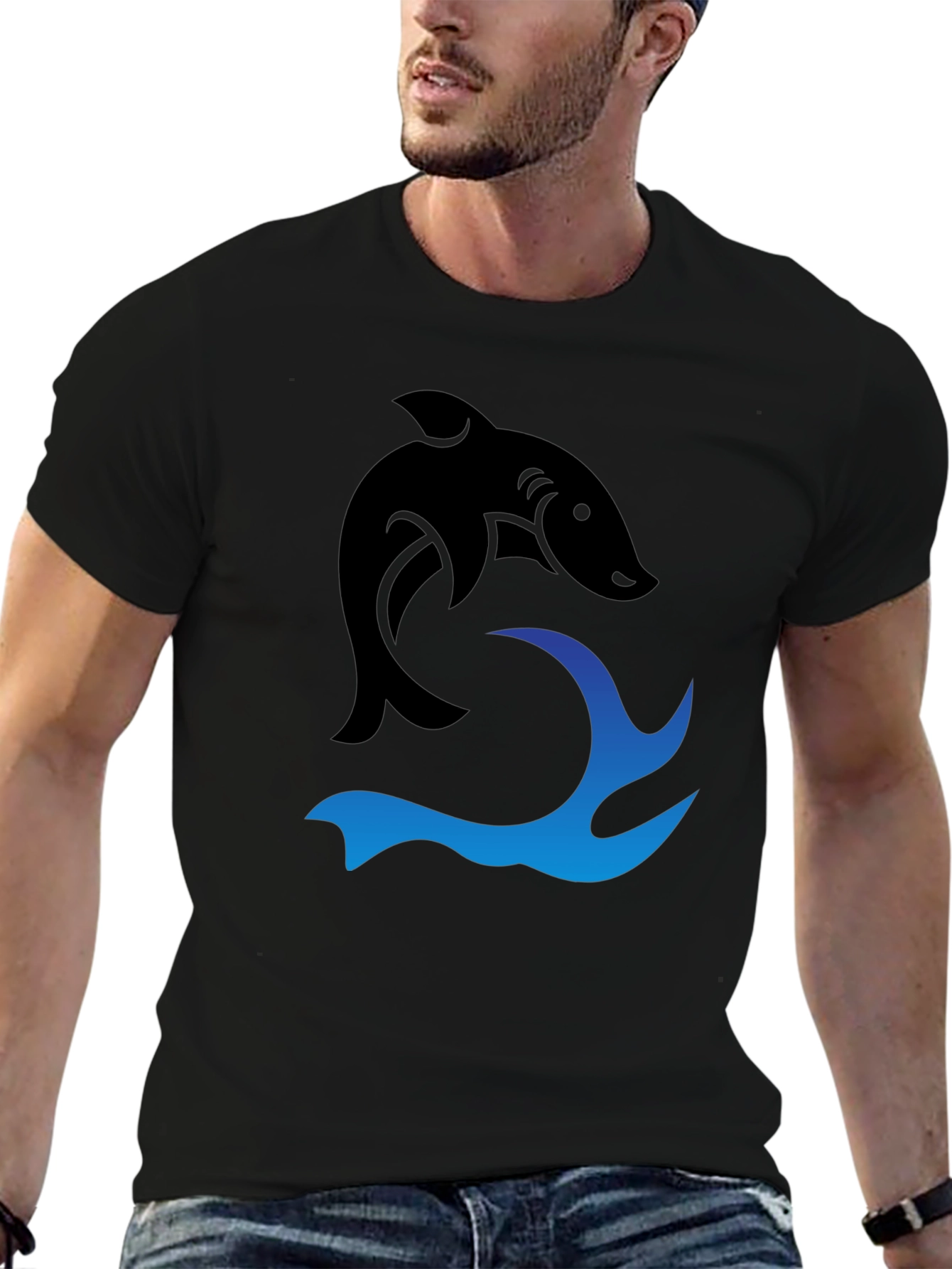 Black Black Shark Wave Graphic Tee view 6