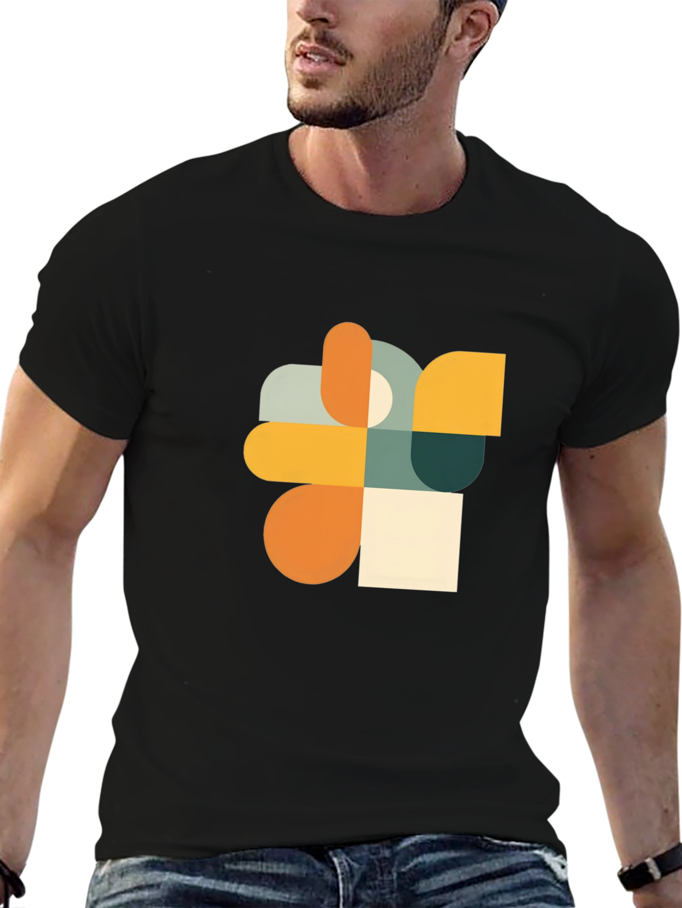 Black Modern Geometric Art Black T-Shirt view 6