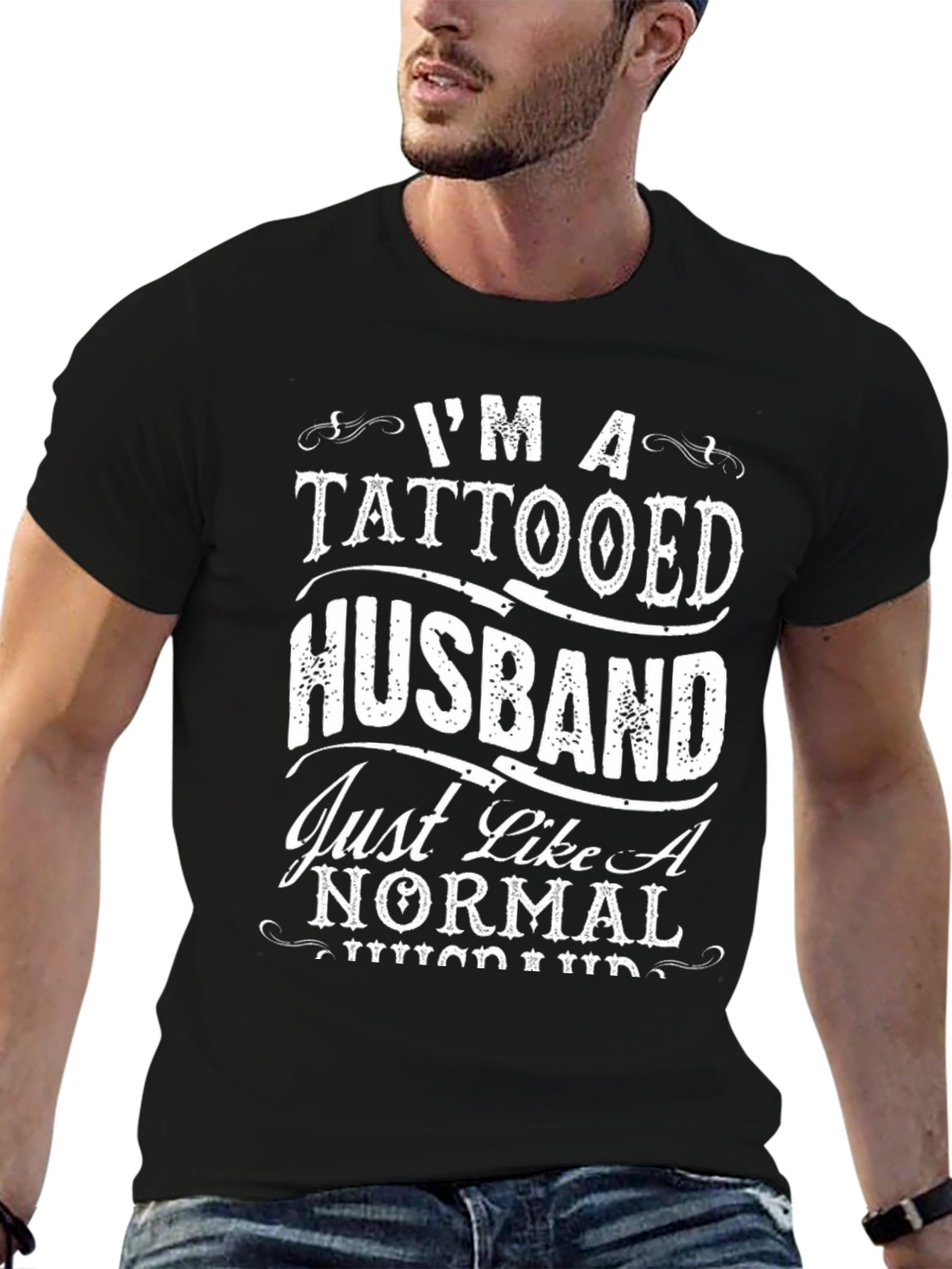 Black Tattooed Husband Graphic Tee - Funny Husband Gift view 6