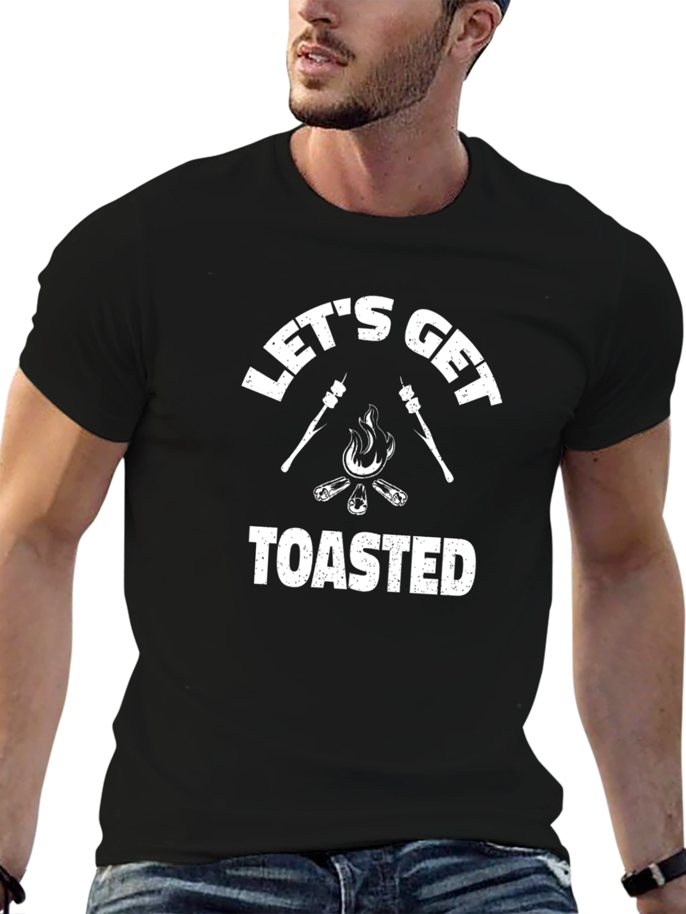 Black Let's Get Toasted Graphic Tee - Camping Marshmallow T-Shirt view 6