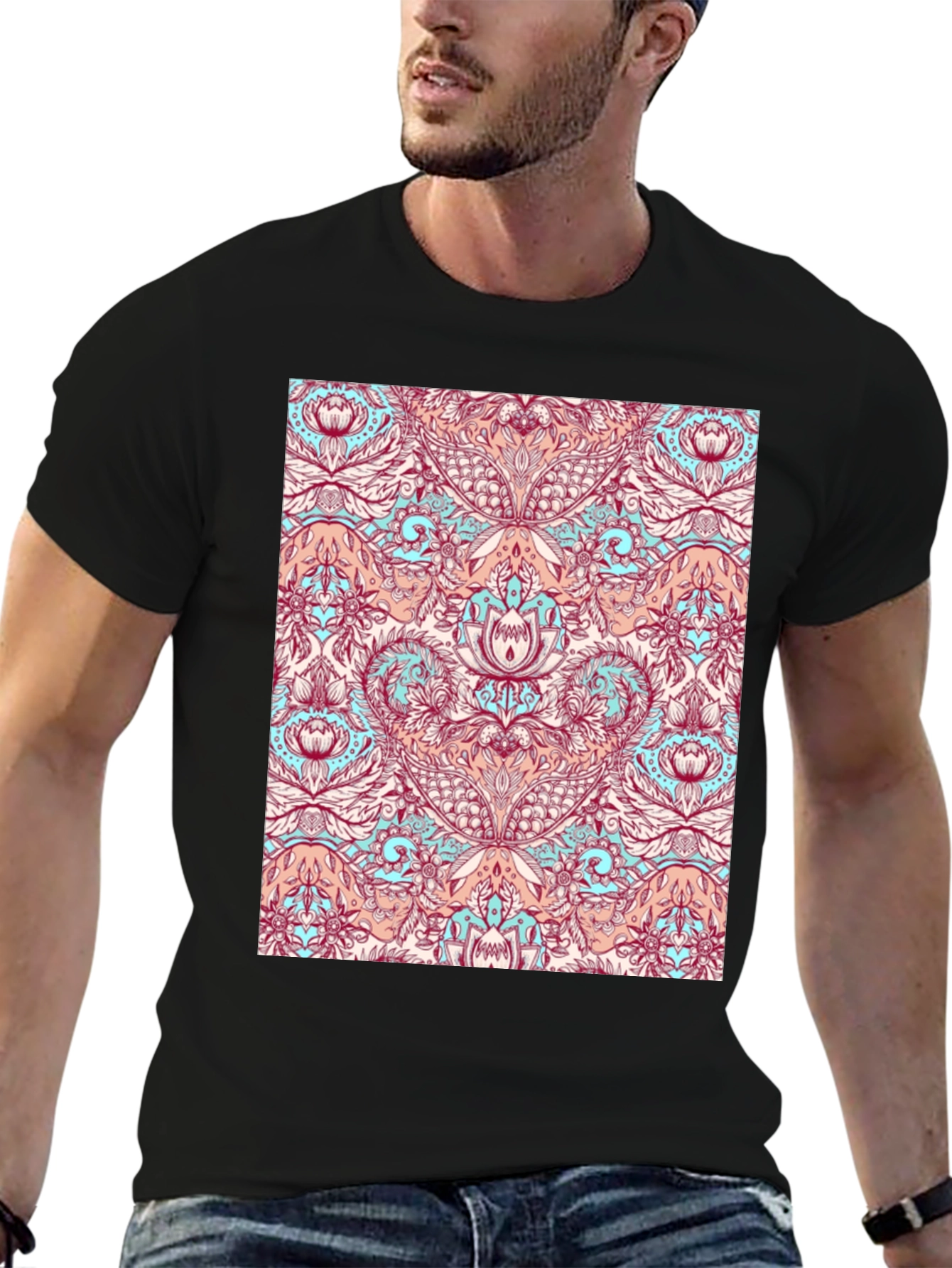 Black Floral Pattern Tee - Unique Design, Casual Style view 6