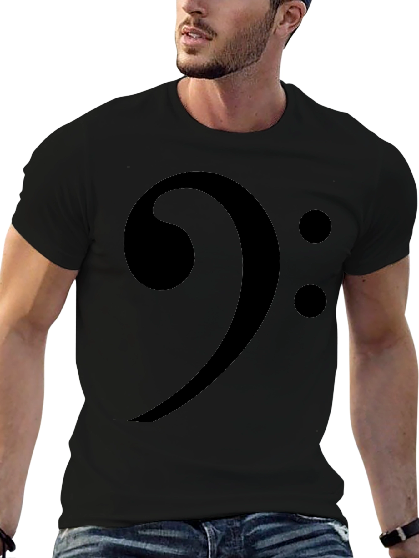 Black Bass Clef Black Graphic Tee - Music Lover Shirt view 6