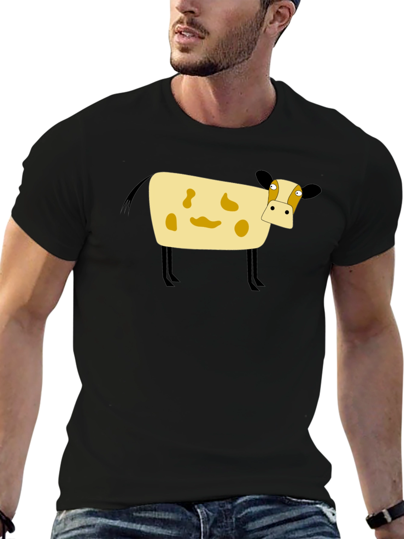 Black Cartoon Cow Black T-Shirt view 6