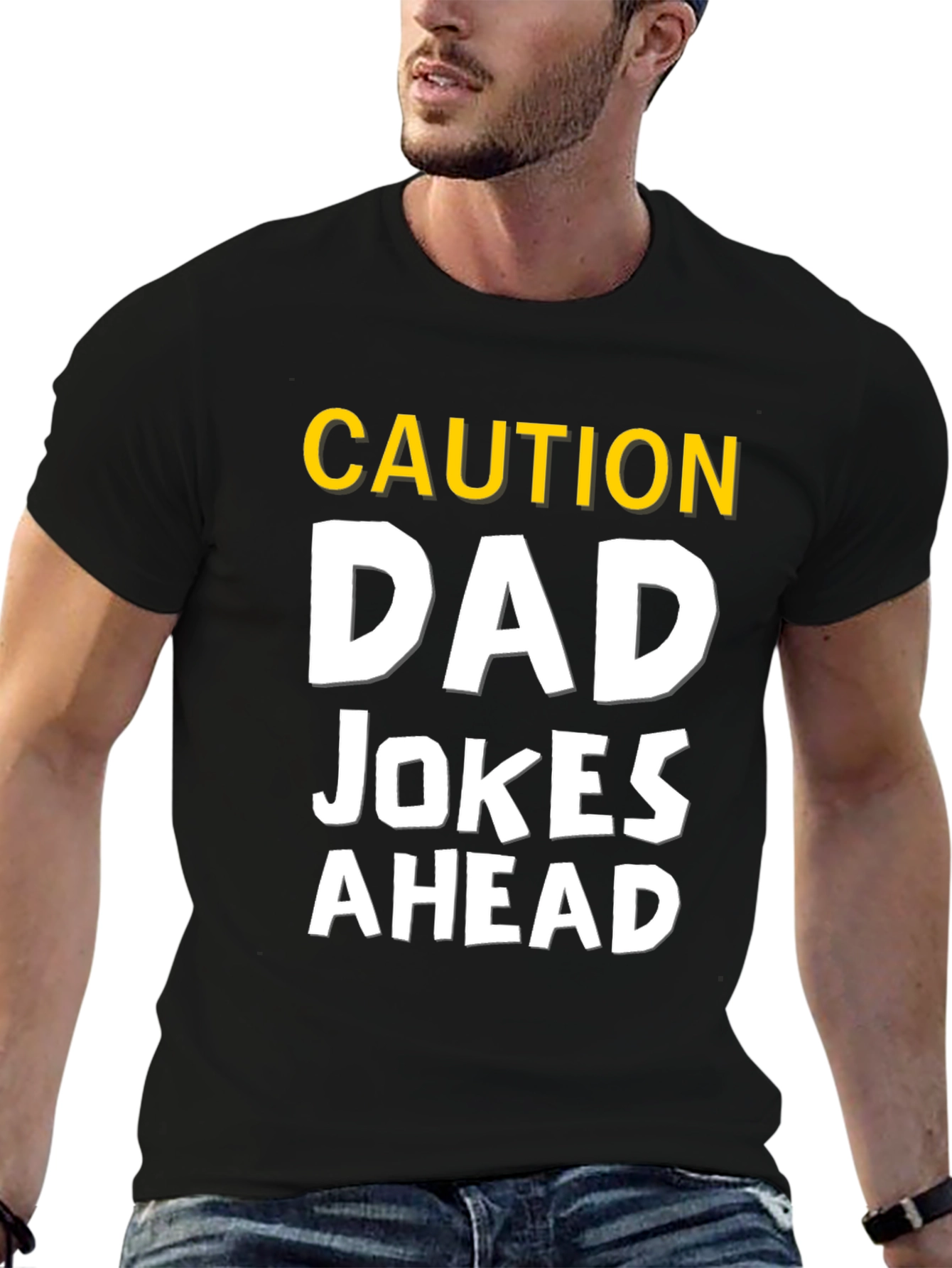 Black Caution Dad Jokes Ahead Humor Graphic Tee view 6