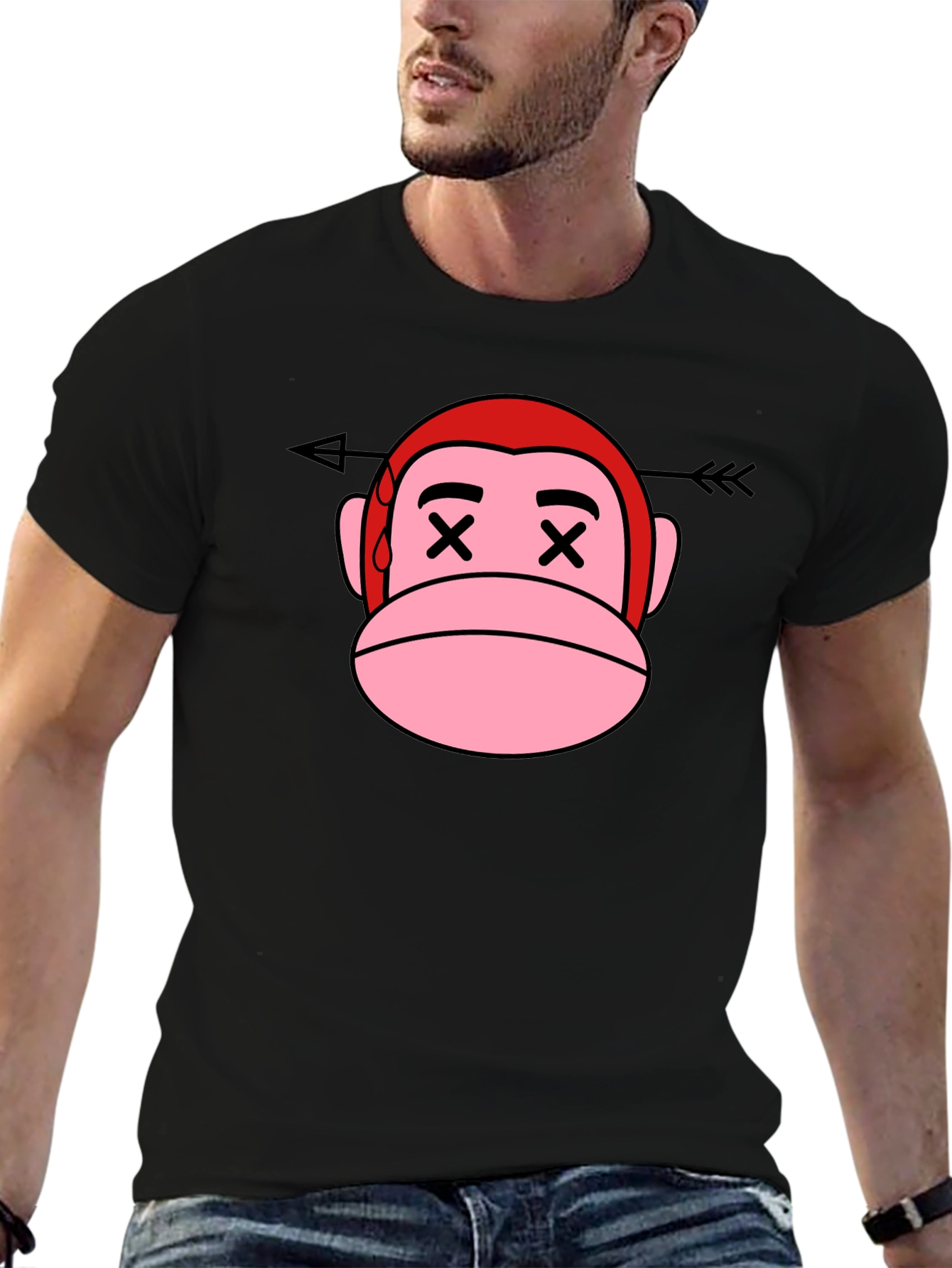 Black Cartoon Monkey Arrow T-Shirt view 6