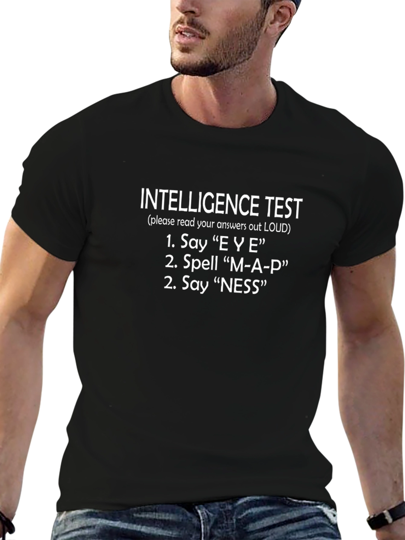Black Intelligence Test T-Shirt - Read Answers Out Loud! Novelty Tee view 6