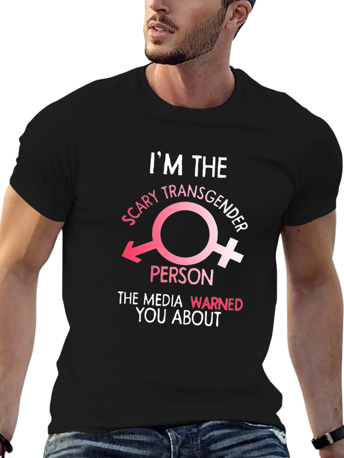 Black Scary Transgender Person T-Shirt - Media Warned You! view 6