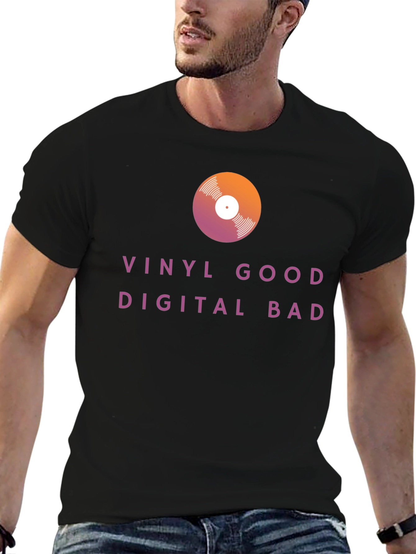 Black Vinyl Good Digital Bad Graphic Tee view 6