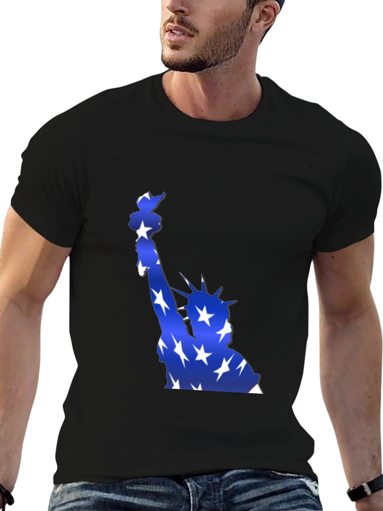 Black Statue of Liberty Patriotic Graphic T-Shirt view 6