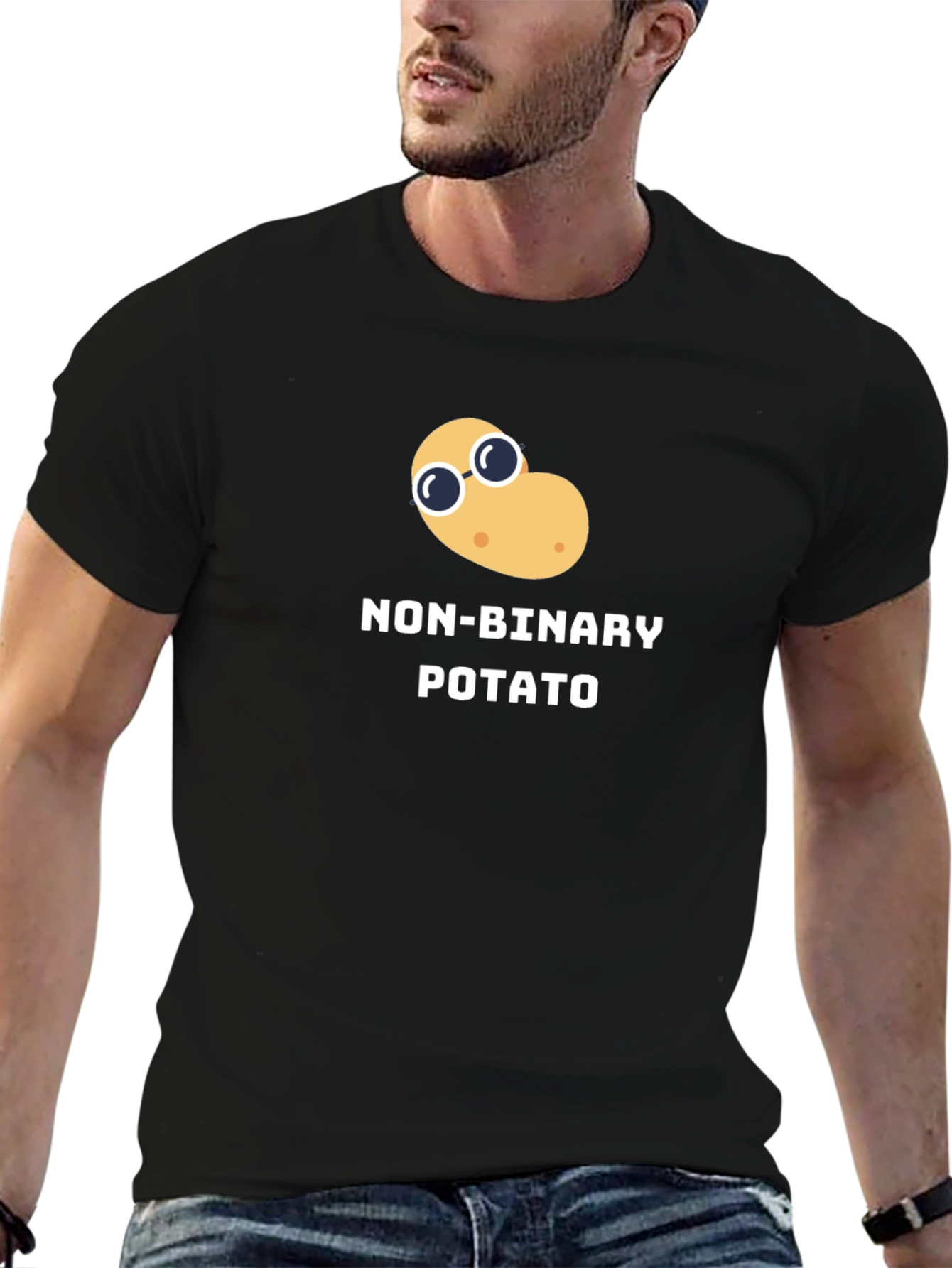 Black Non-Binary Potato Graphic Tee - Black Unisex T-Shirt view 6