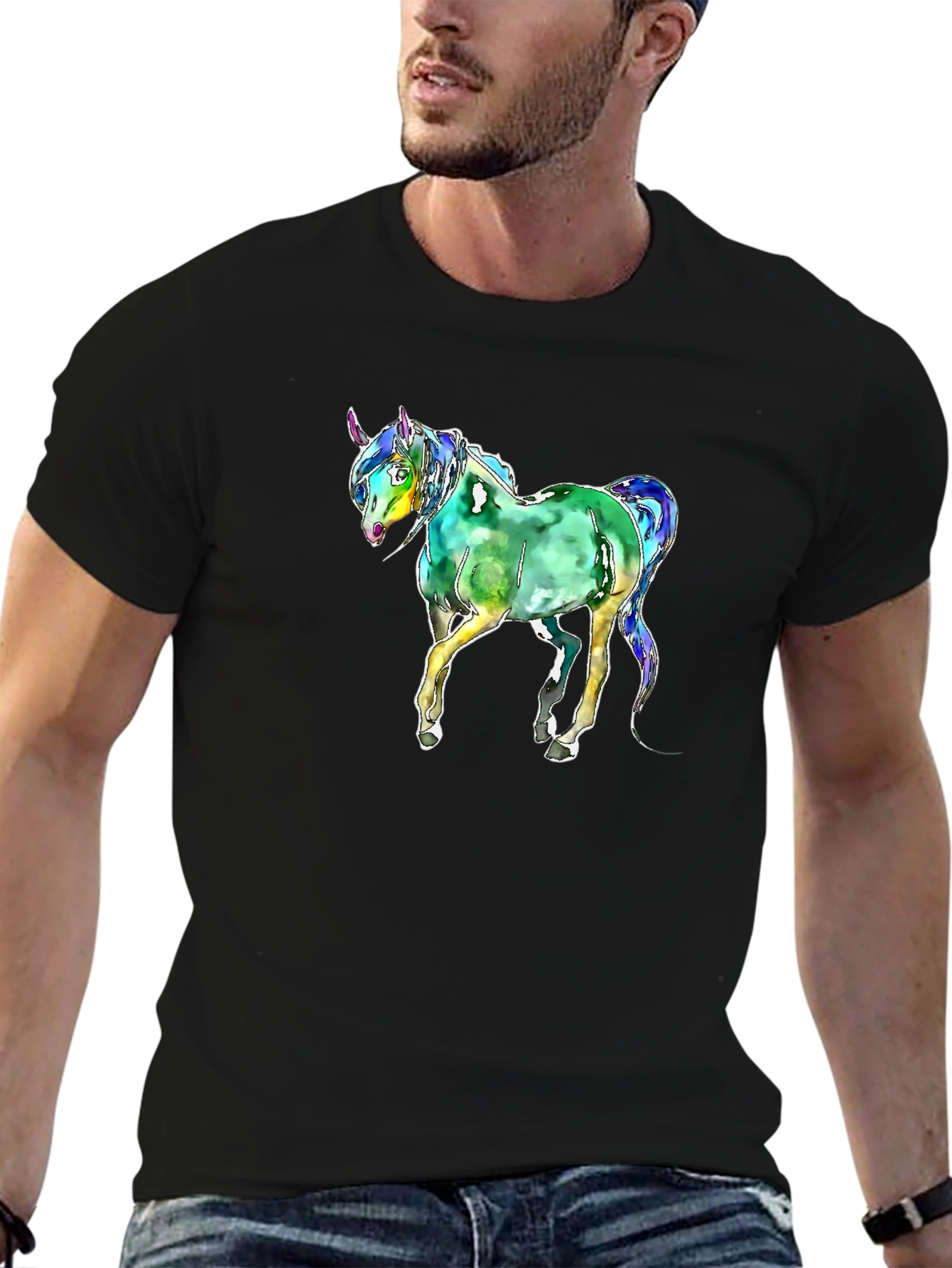 Black Watercolor Unicorn Graphic T-Shirt - Black view 6