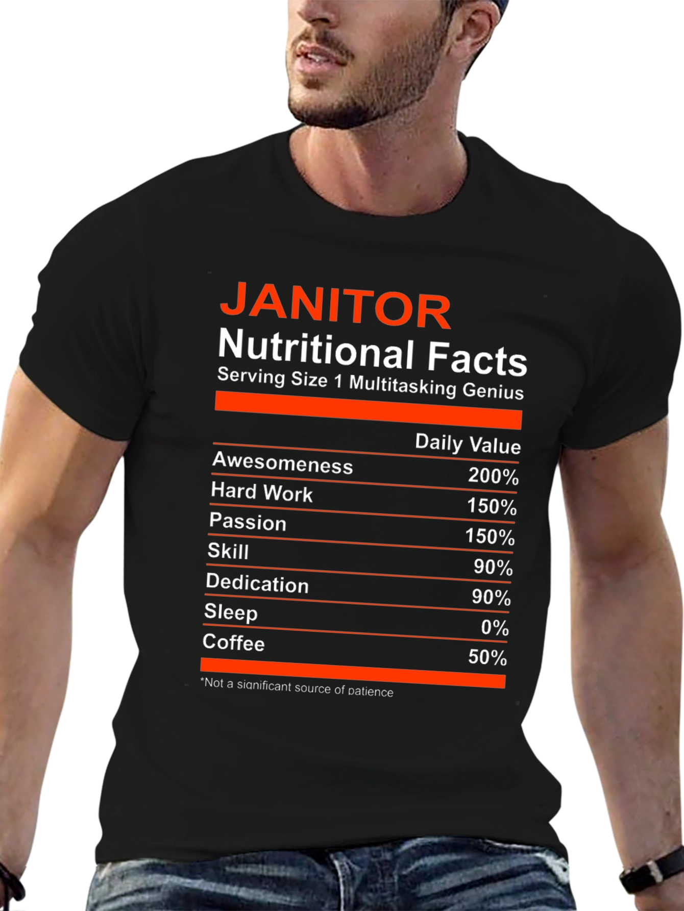 Black Janitor Nutritional Facts T-Shirt Funny Cleaning Crew Tee view 6