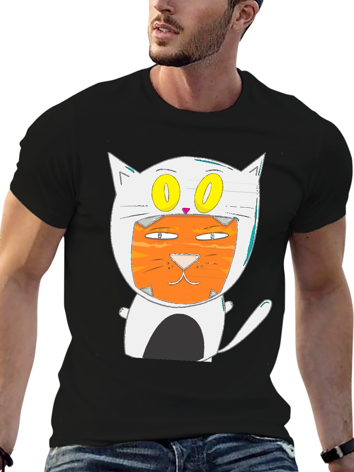 Black Cartoon Cat T-Shirt: Quirky Graphic Tee view 6