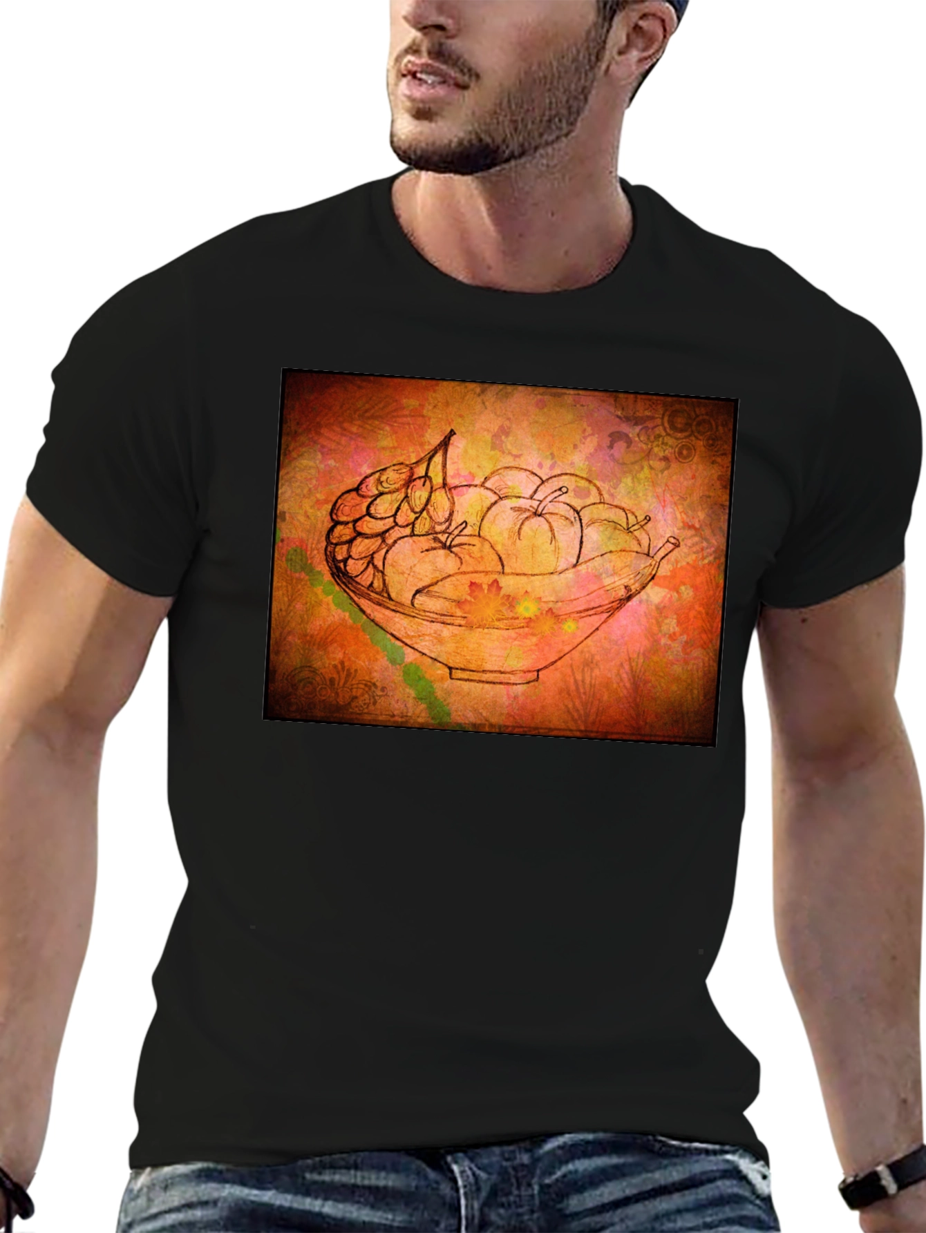 Black Fruit Bowl Graphic Tee - Artistic Black T-Shirt view 6