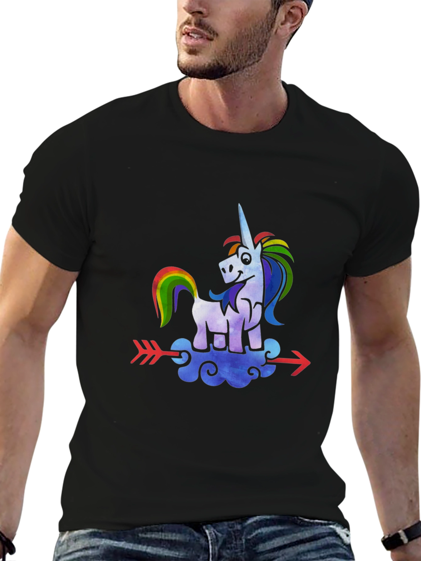 Black Unicorn Arrow T-Shirt - Rainbow Graphic Tee view 6