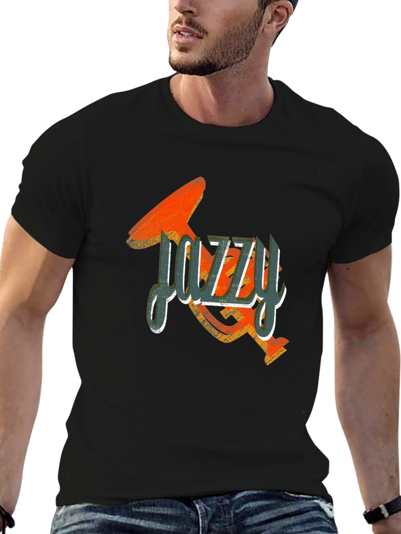 Black Jazzy Trumpet Graphic Tee - Cool Music T-Shirt view 6