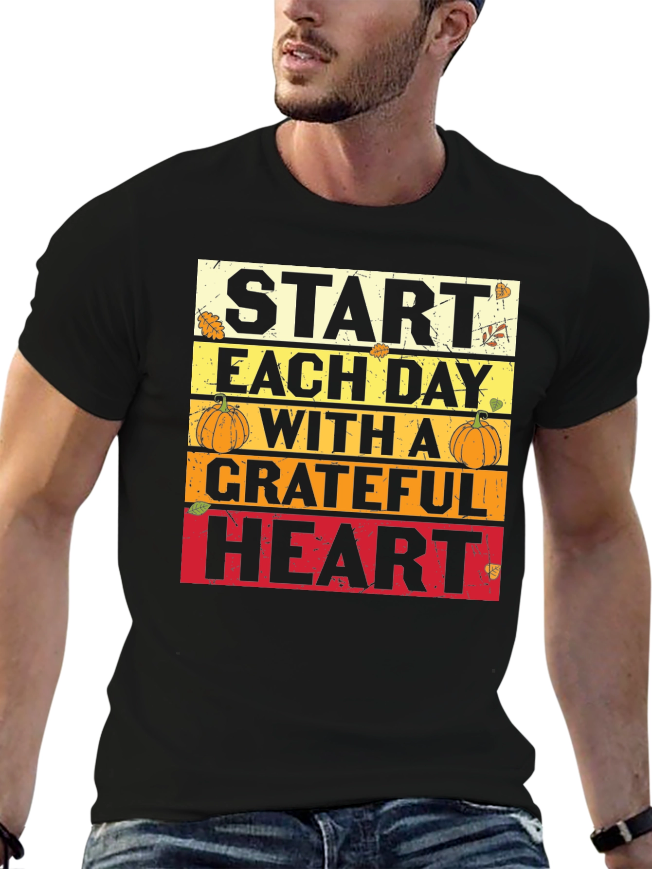 Black Grateful Heart Graphic Tee - Thanksgiving T-Shirt view 6