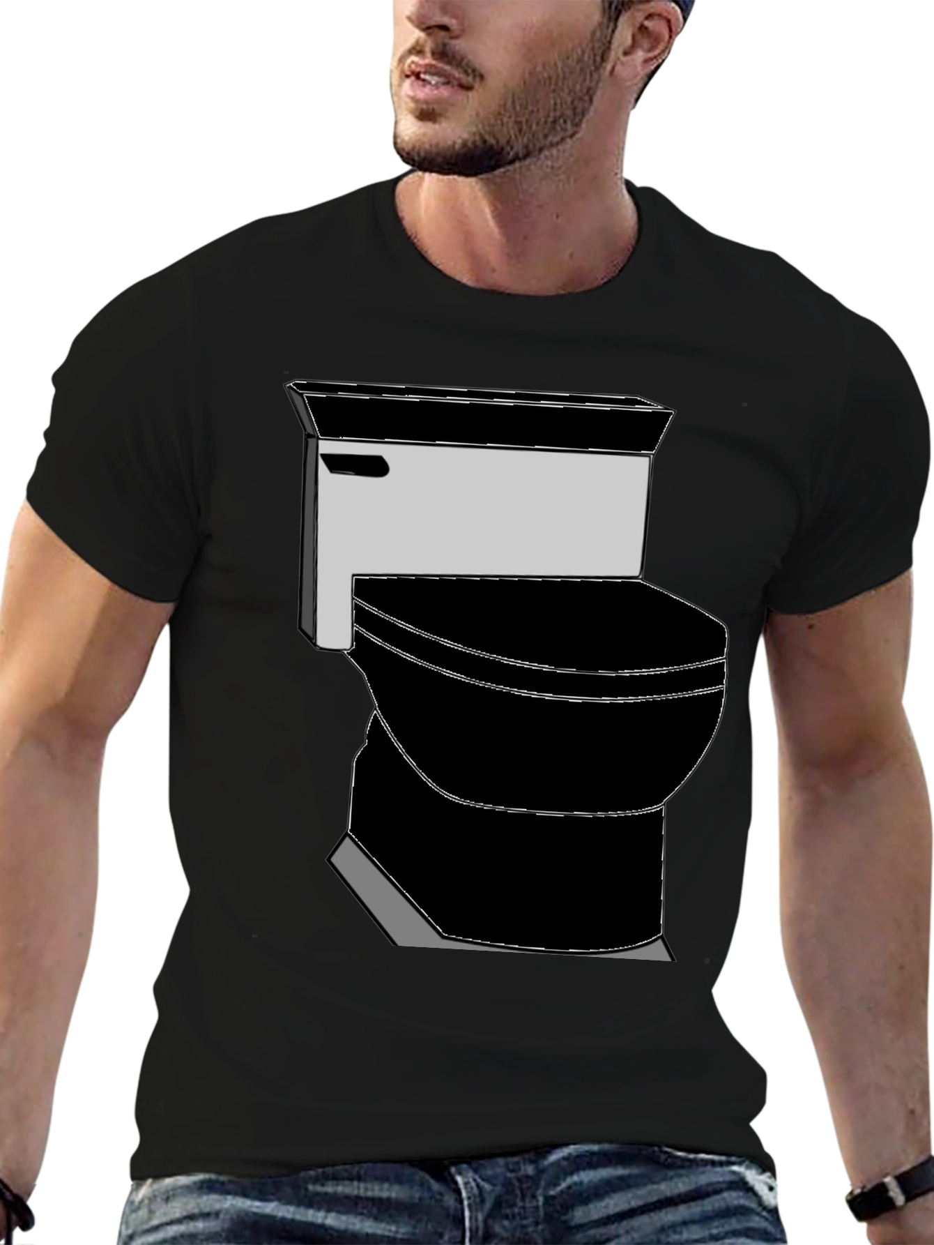 Black Toilet Graphic Tee - Black Novelty T-Shirt view 6