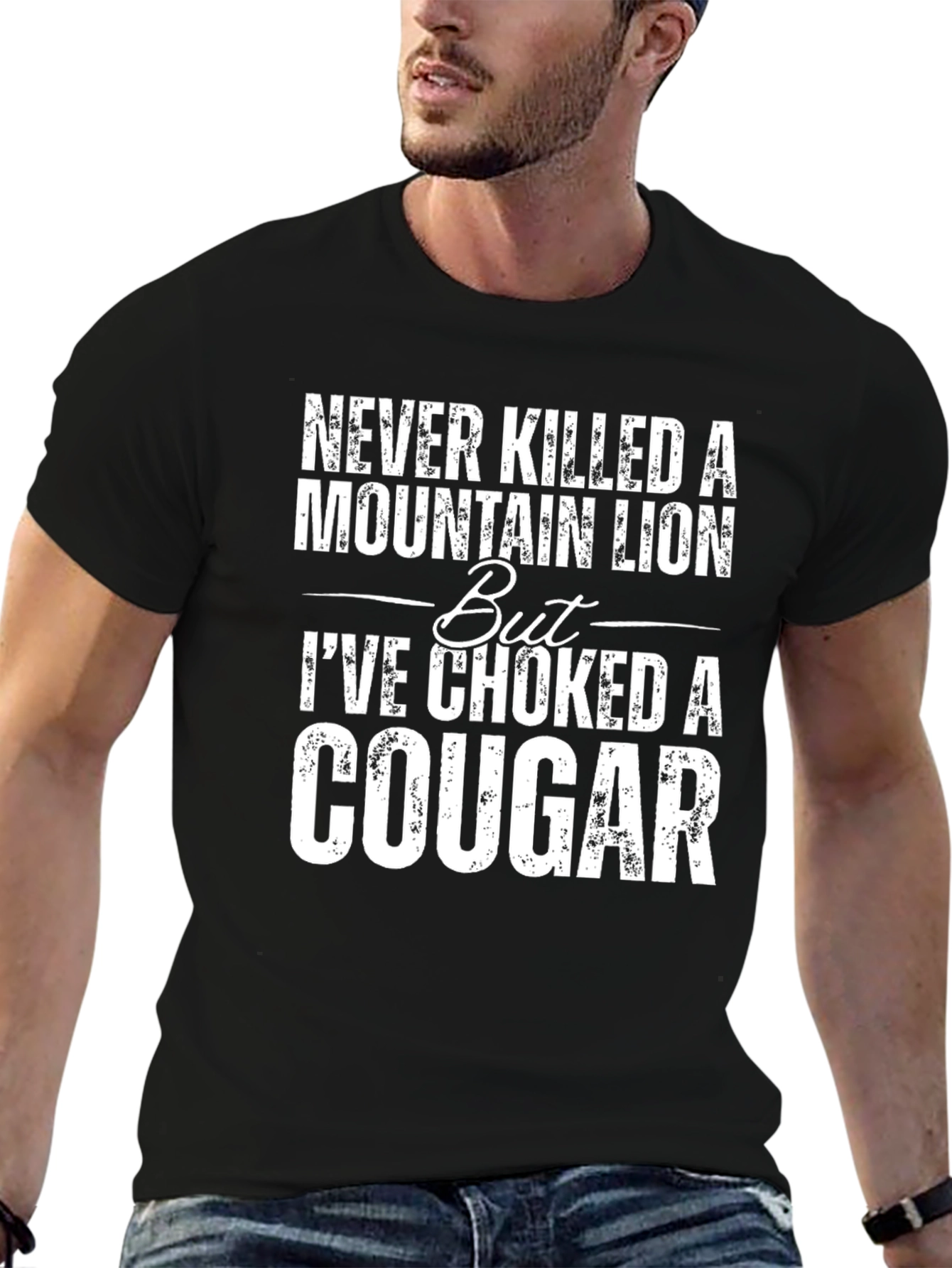 Black Choked a Cougar Graphic Tee - Funny Novelty T-Shirt view 6