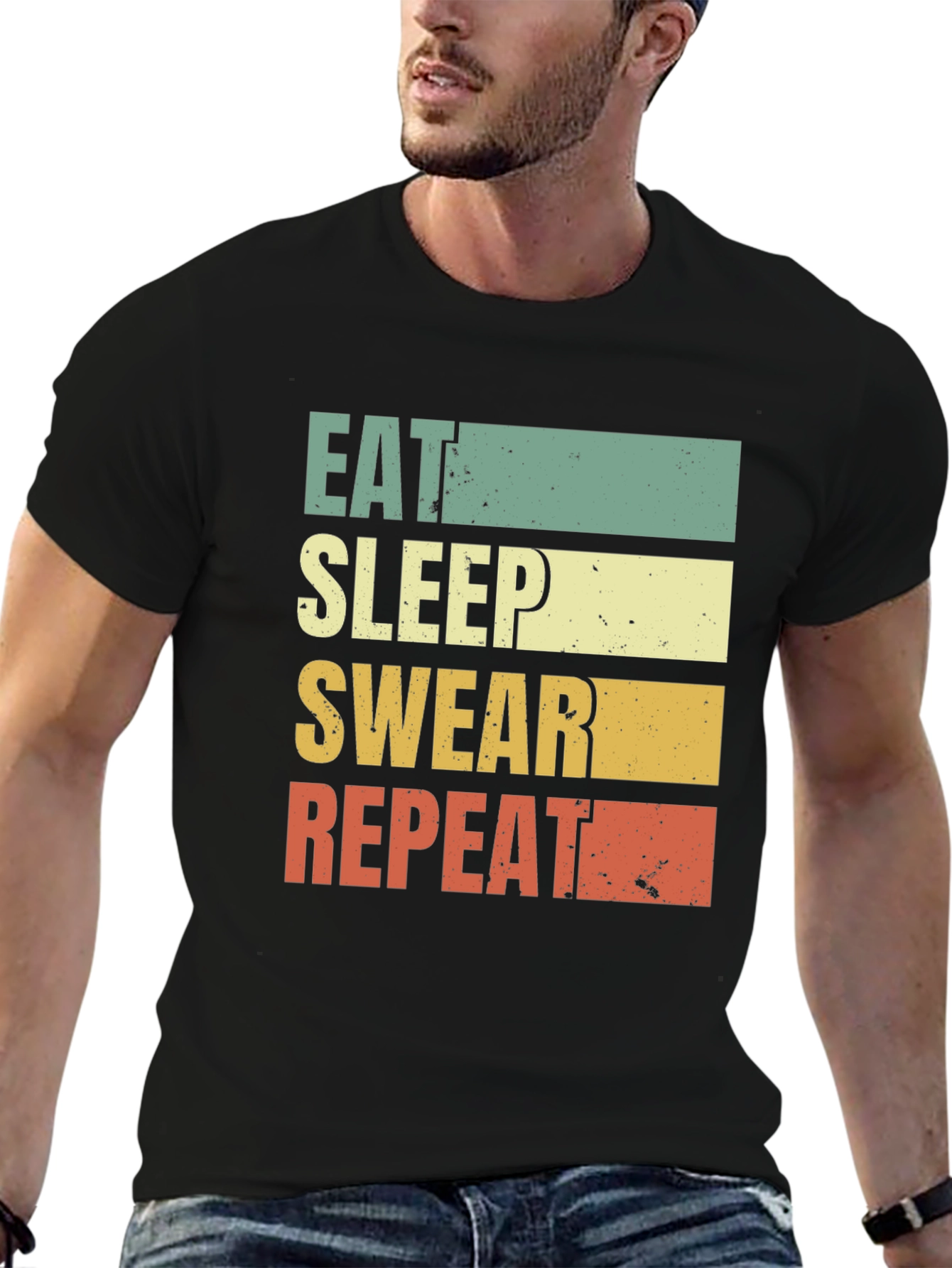 Black Eat Sleep Swear Repeat T-Shirt - Funny Graphic Tee view 6