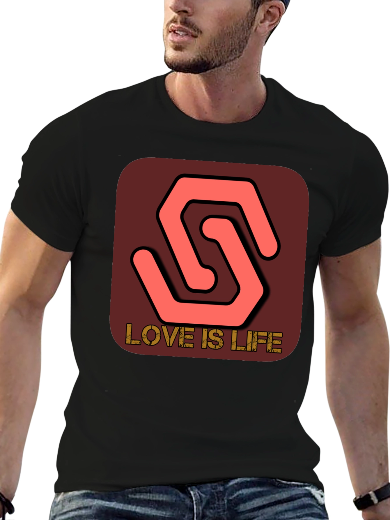 Black Love Is Life Stylish Graphic Tee - Black view 6