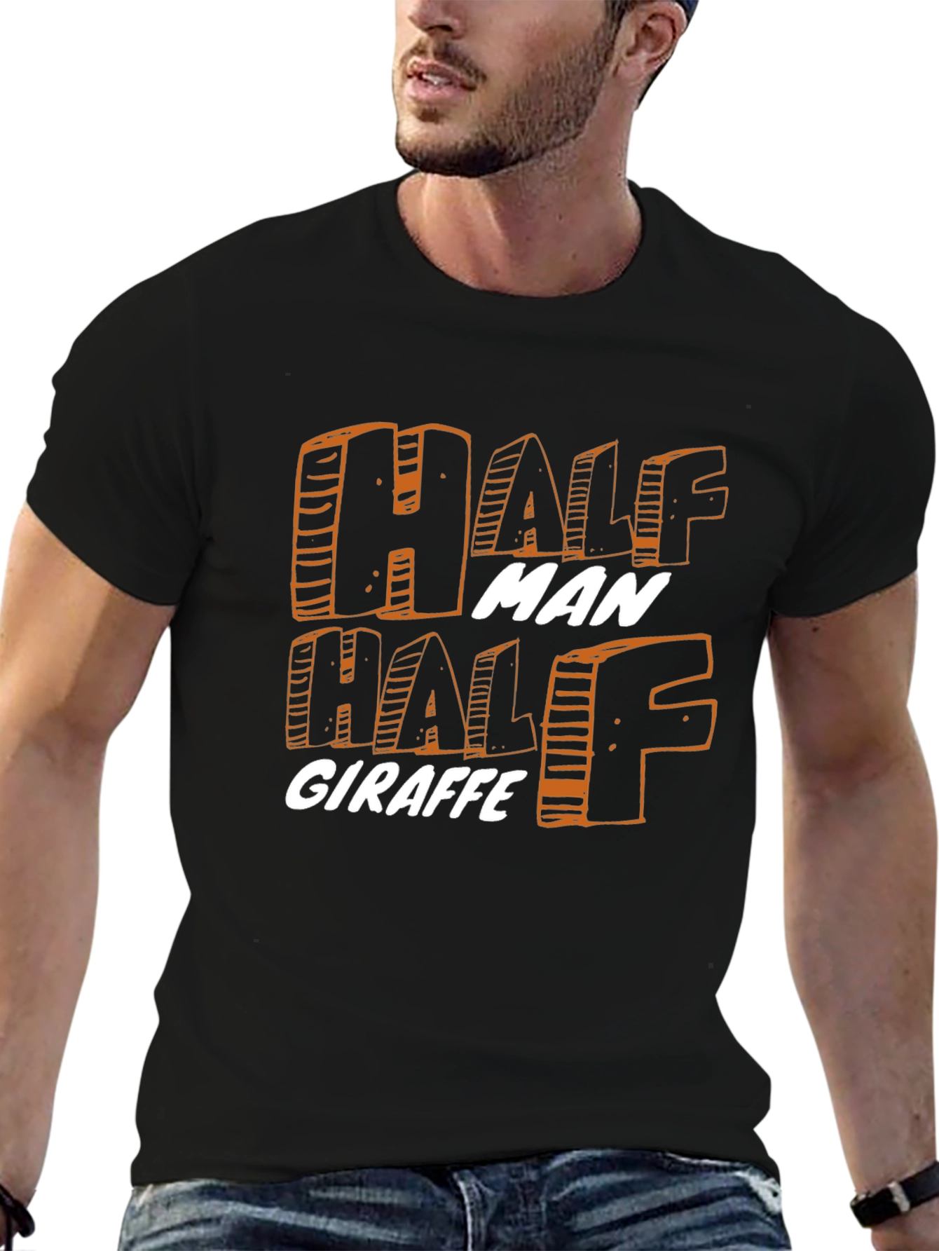 Black Half Man Half Giraffe Graphic T-Shirt view 6