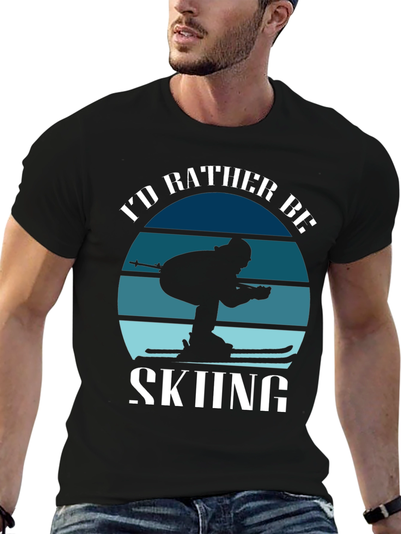 Black I'd Rather Be Skiing T-Shirt view 6
