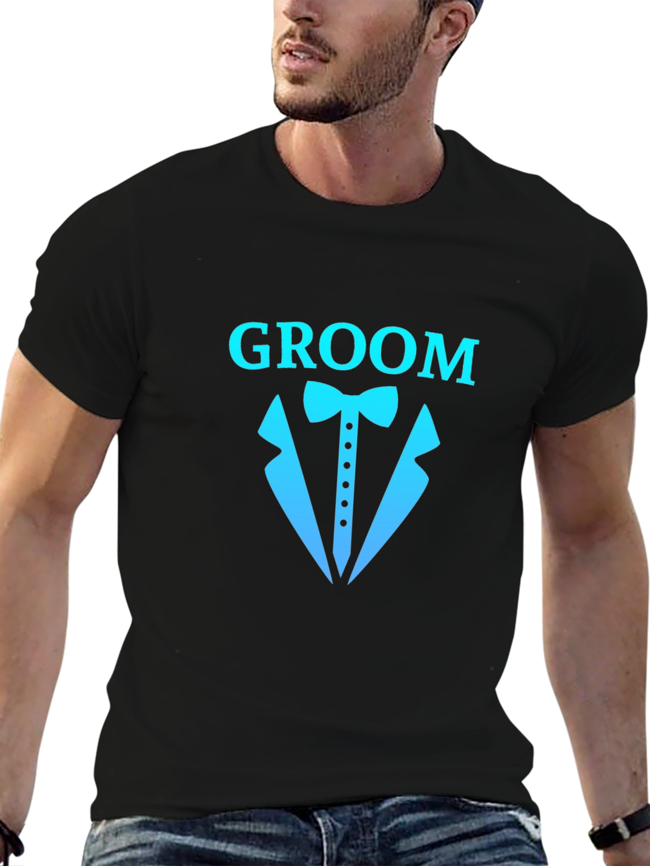 Black Groom Tuxedo Graphic T-Shirt - Wedding Party Tee view 6