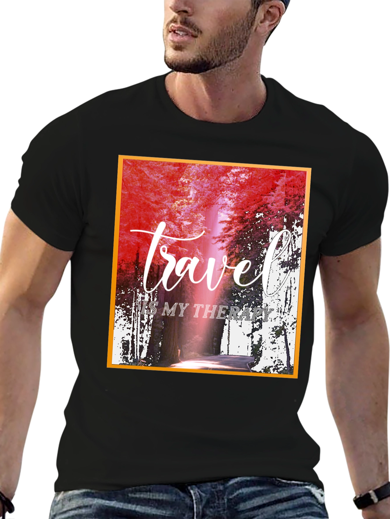 Travel is my Therapy Black Graphic Tee - 6
