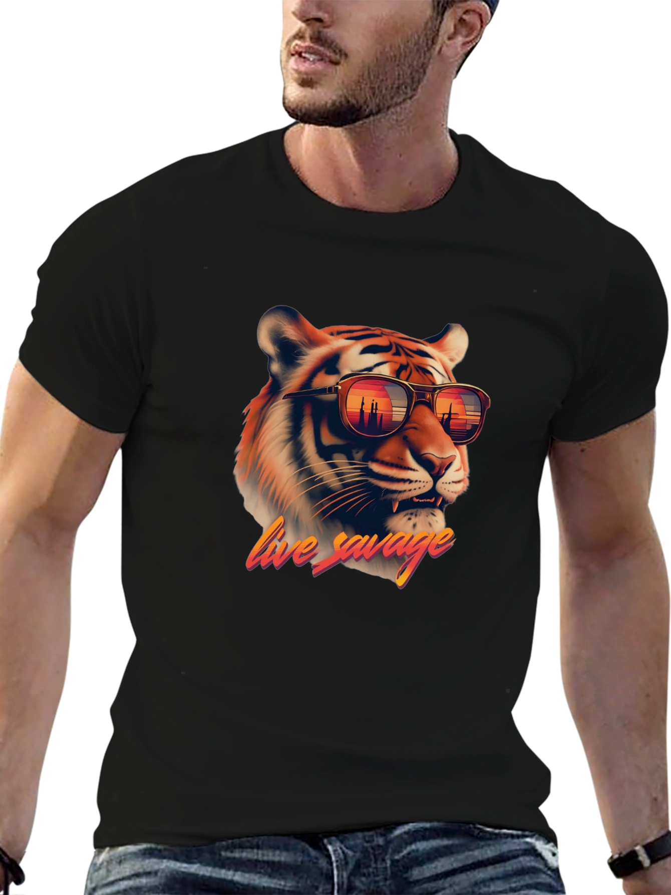 Black Live Savage Tiger Graphic Tee - Cool Black T-Shirt view 6