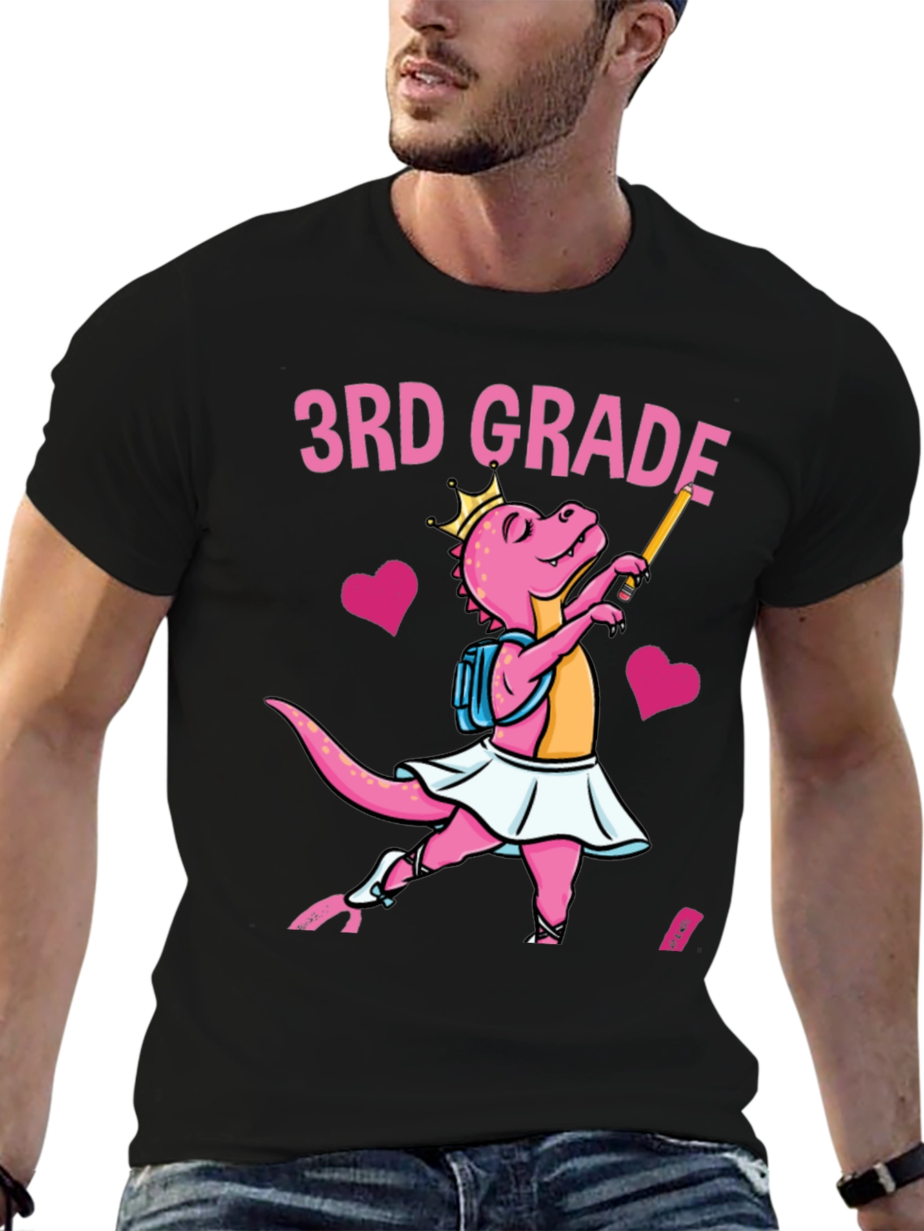 Black 3rd Grade Dinosaur T-Shirt view 6