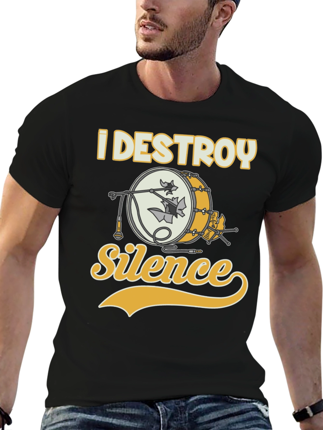 Black I Destroy Silence Drummer T-Shirt - Black view 6