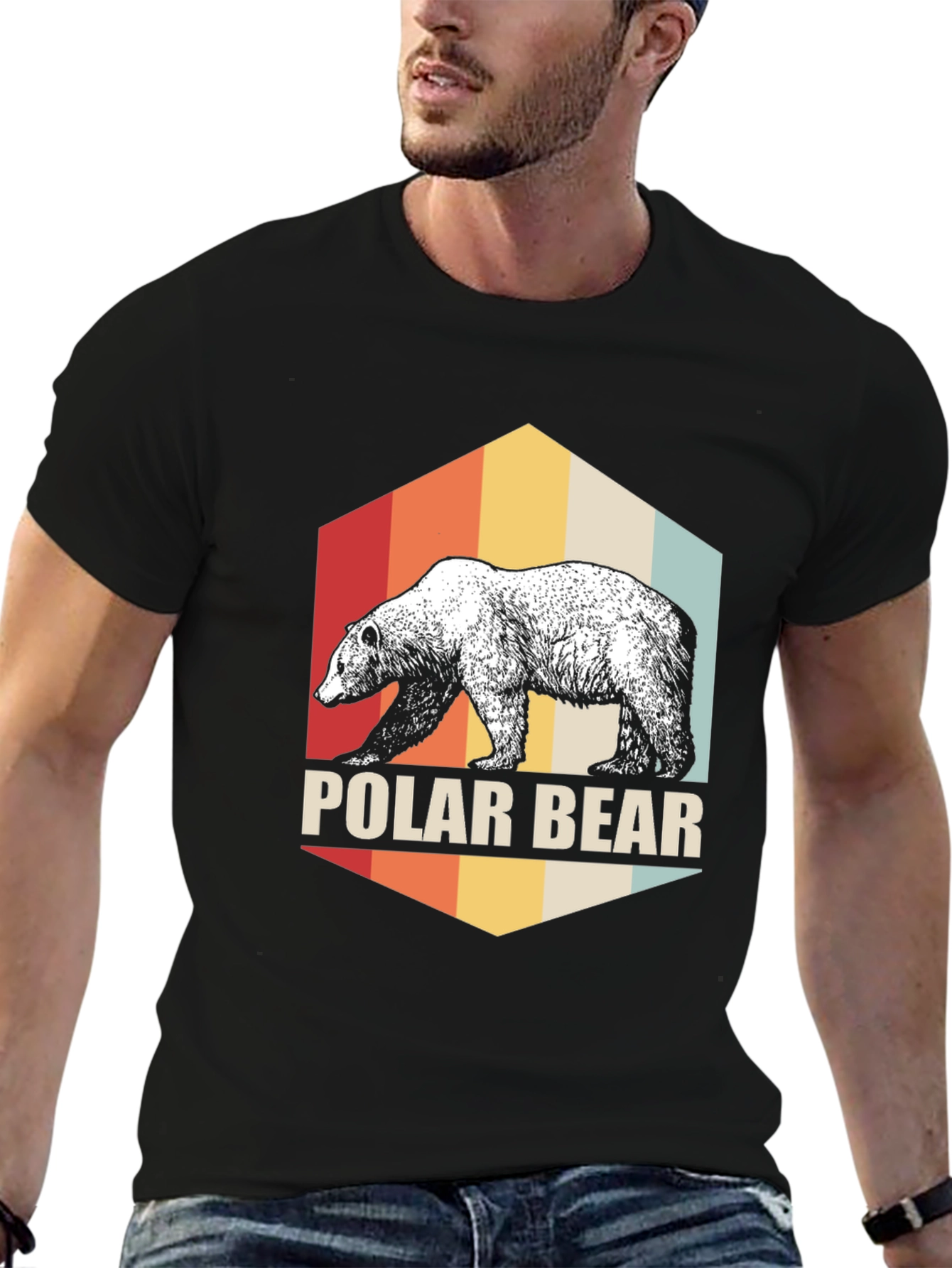 Black Retro Polar Bear Graphic T-Shirt - Classic Black Tee view 6
