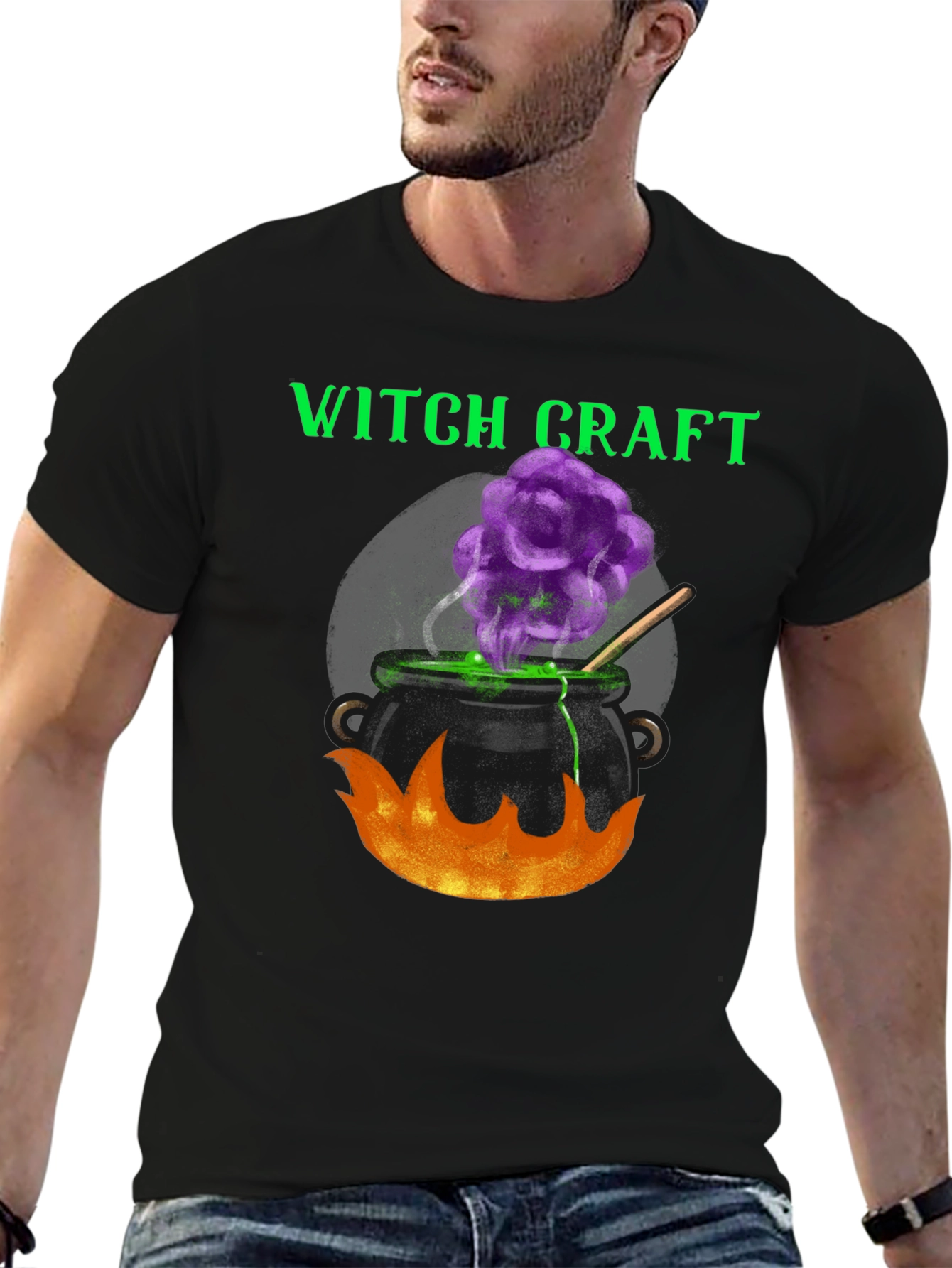 Black Witchcraft Cauldron Graphic Tee - Halloween Apparel view 6