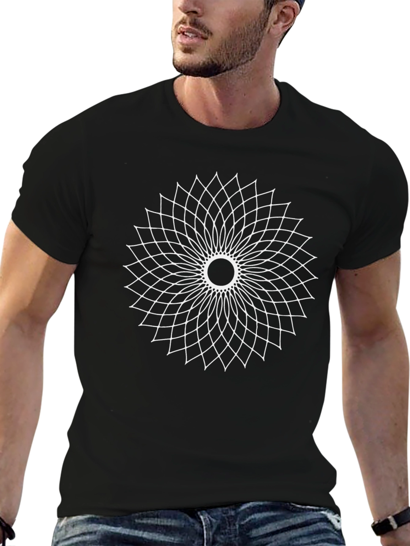 Black Geometric Mandala T-Shirt - Black view 6