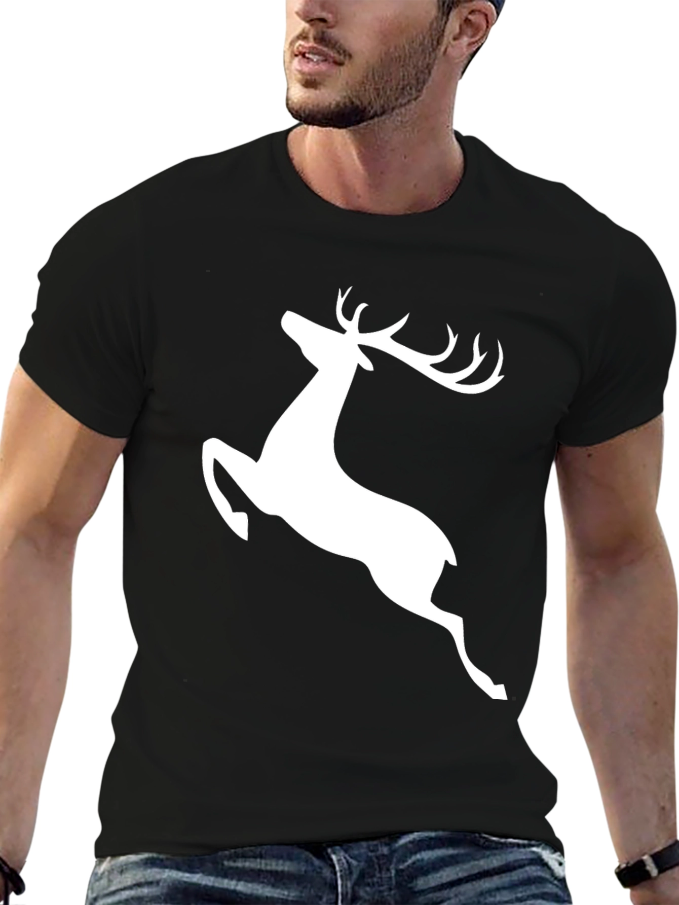 Black Black Deer Graphic Tee - Men's Casual T-Shirt view 6