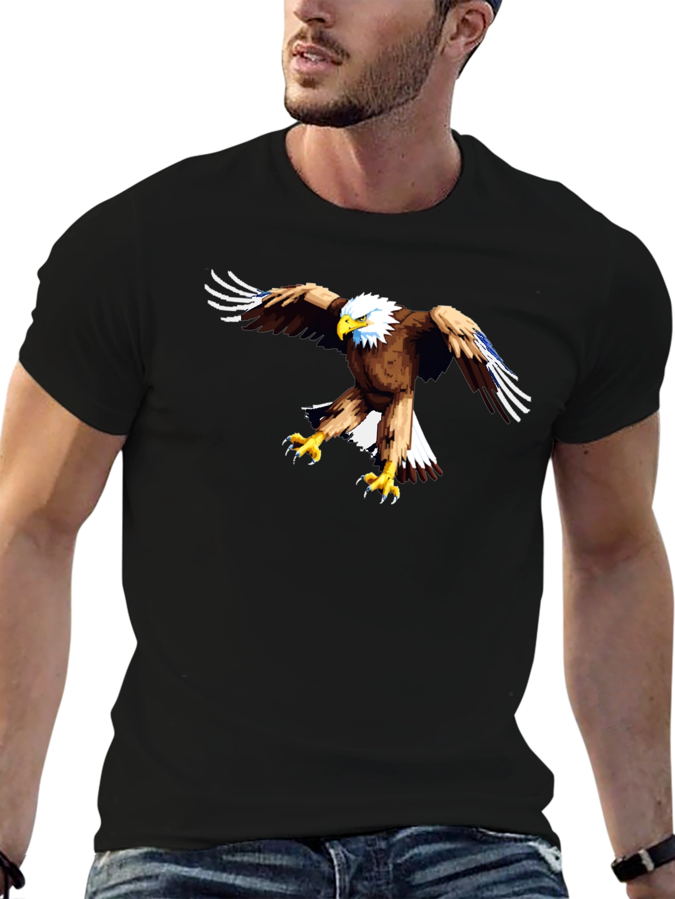Black Eagle Graphic Black T-Shirt - Men's Casual Tee view 6