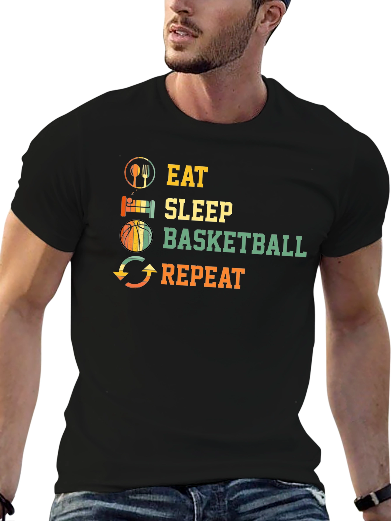 Black Eat Sleep Basketball Repeat T-Shirt view 6