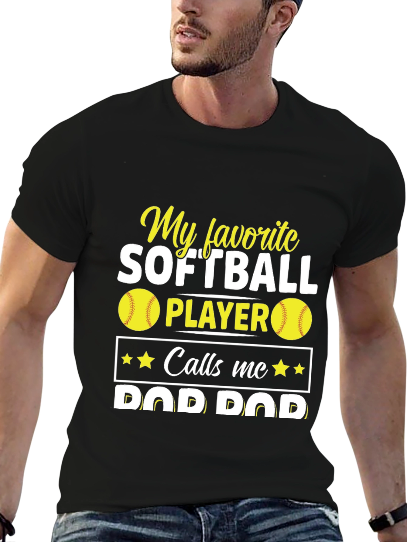 Black My Favorite Softball Player Calls Me Dad T-Shirt view 6