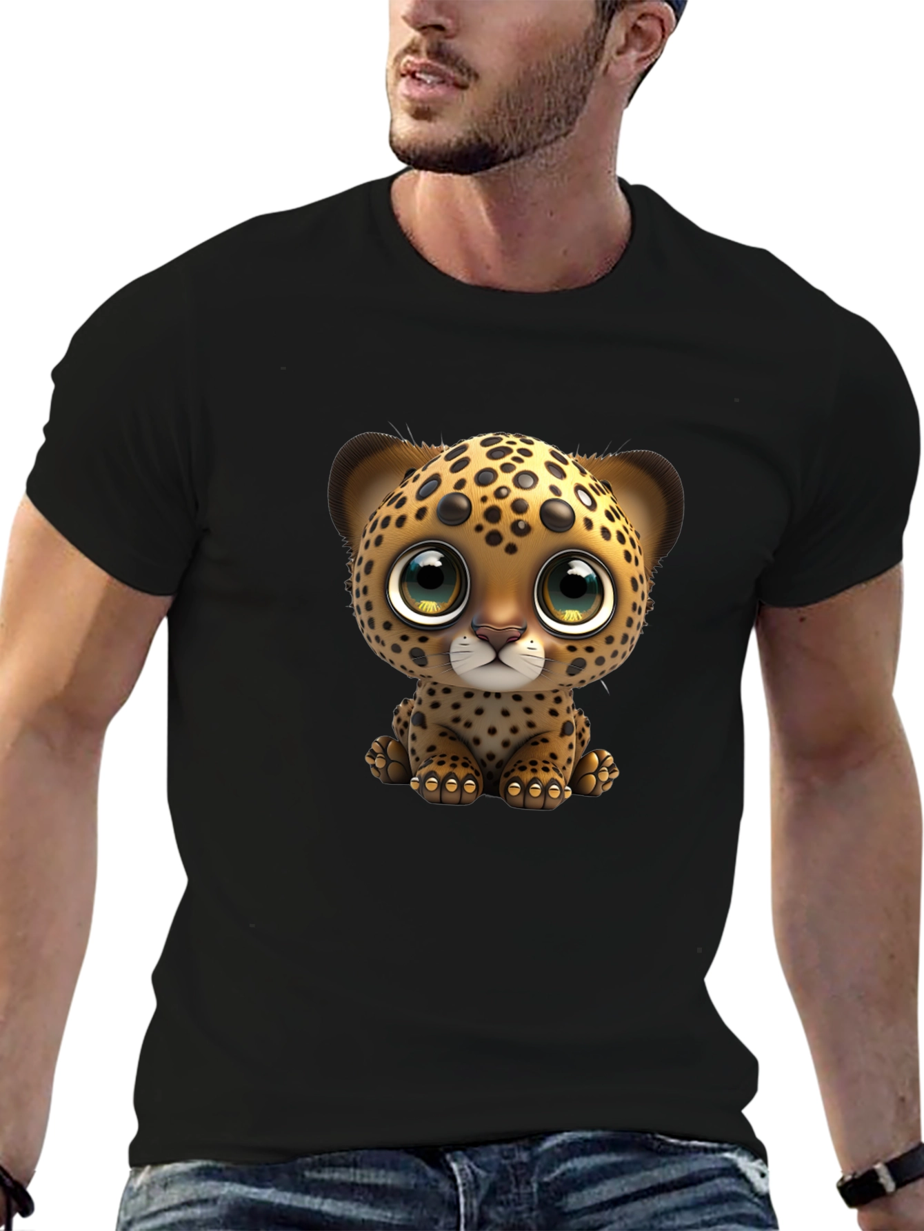 Black Cute Leopard Cub Graphic Tee - Soft Cotton Blend view 6