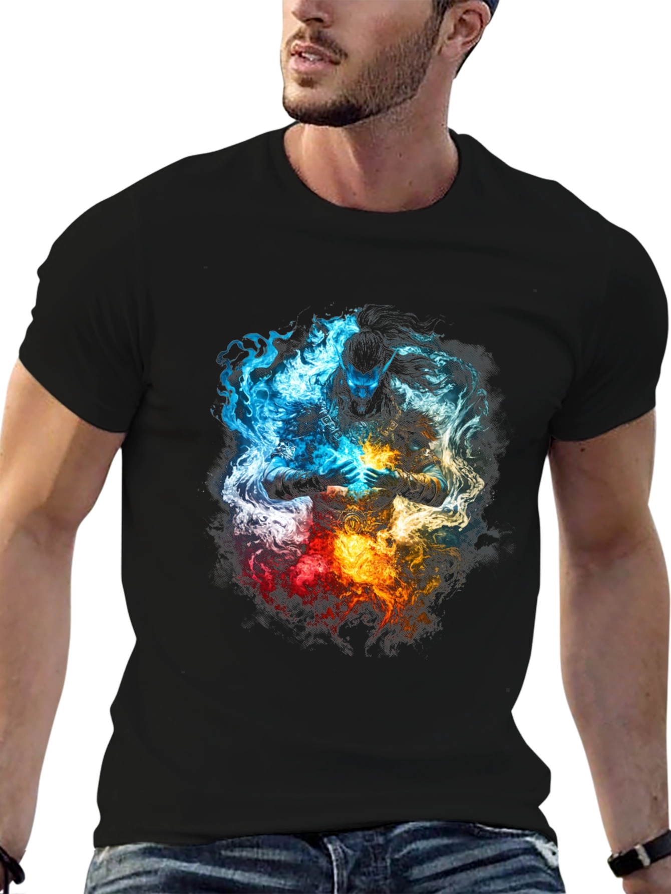 Black Elemental Warrior Graphic T-Shirt view 6