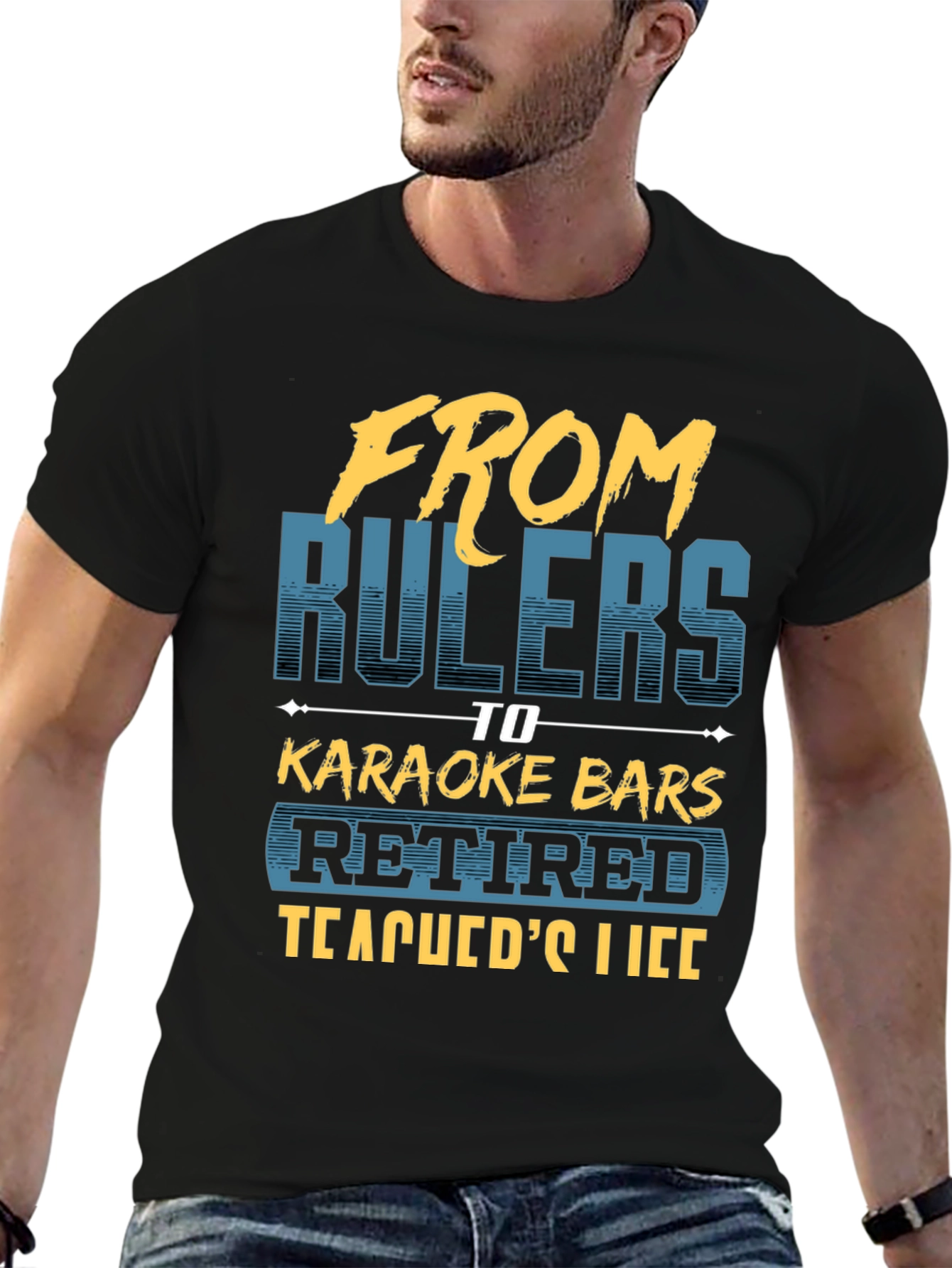 Black Retired Teacher T-Shirt - From Rulers to Karaoke view 6